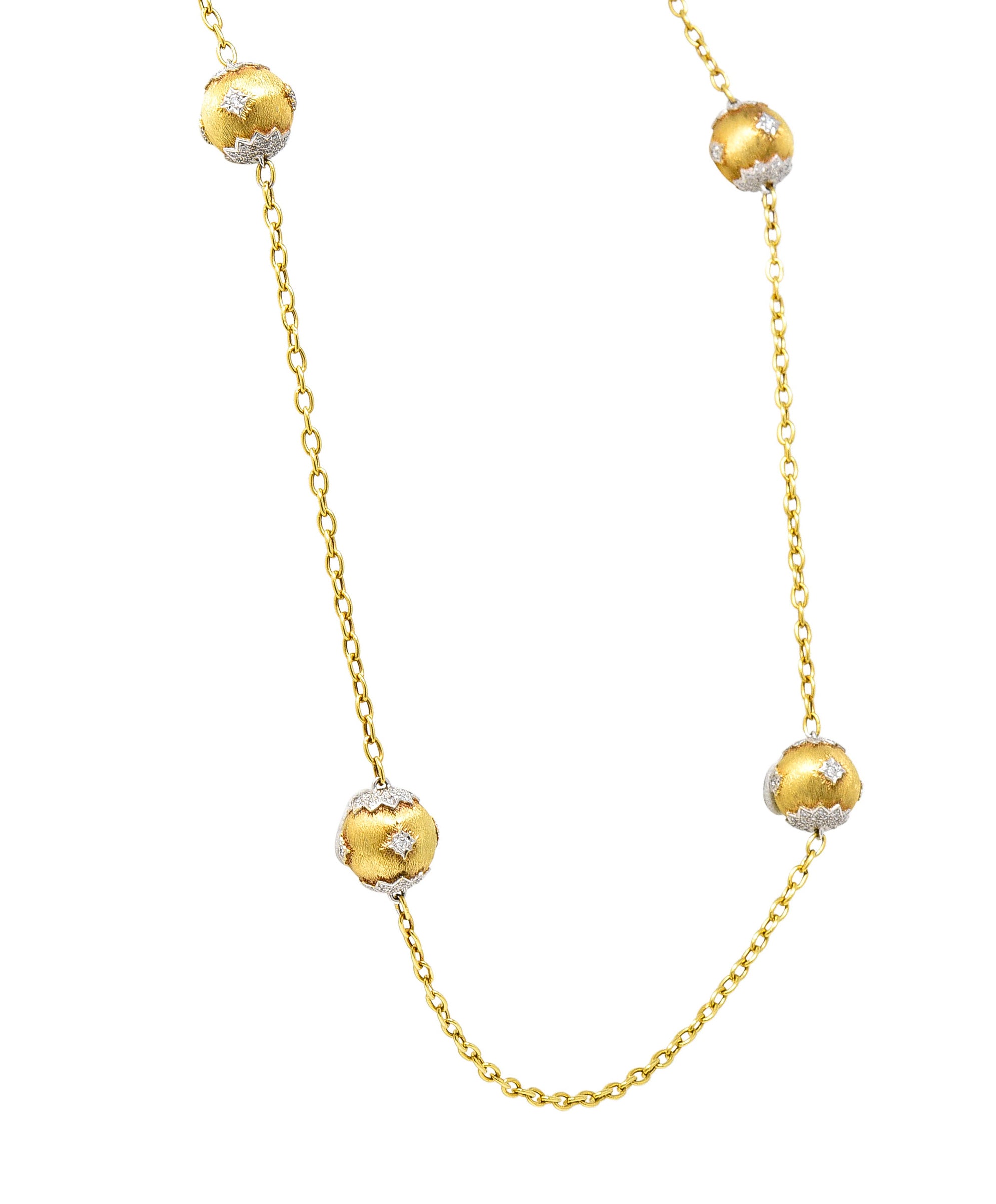 Contemporary 3.60 CTW Diamond Platinum 18 Karat Yellow Gold Lacey Sphere Station Chain Necklace Wilson's Estate Jewelry