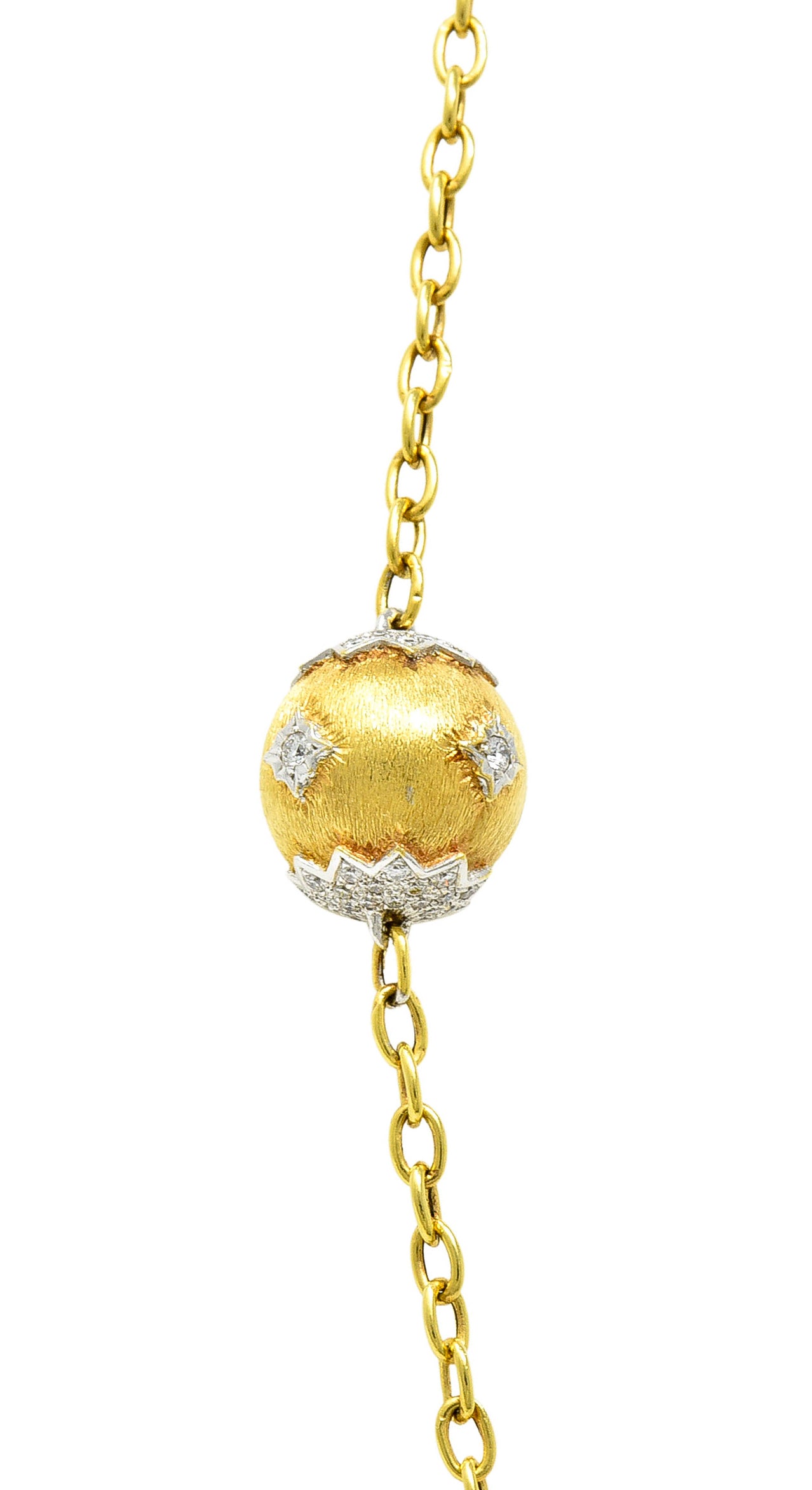 Contemporary 3.60 CTW Diamond Platinum 18 Karat Yellow Gold Lacey Sphere Station Chain Necklace Wilson's Estate Jewelry