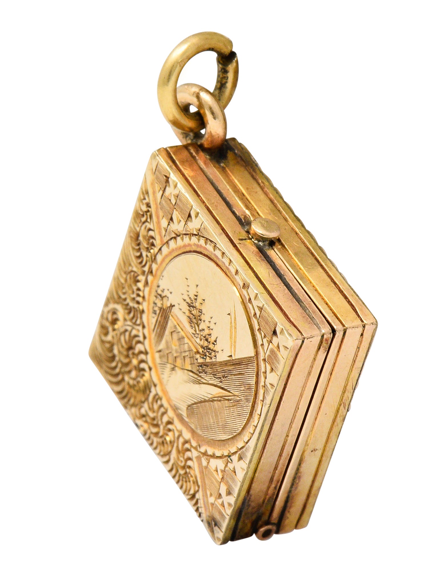 Art Nouveau Gold Landscape Locket Charm Circa 1900charm - Wilson's Estate Jewelry