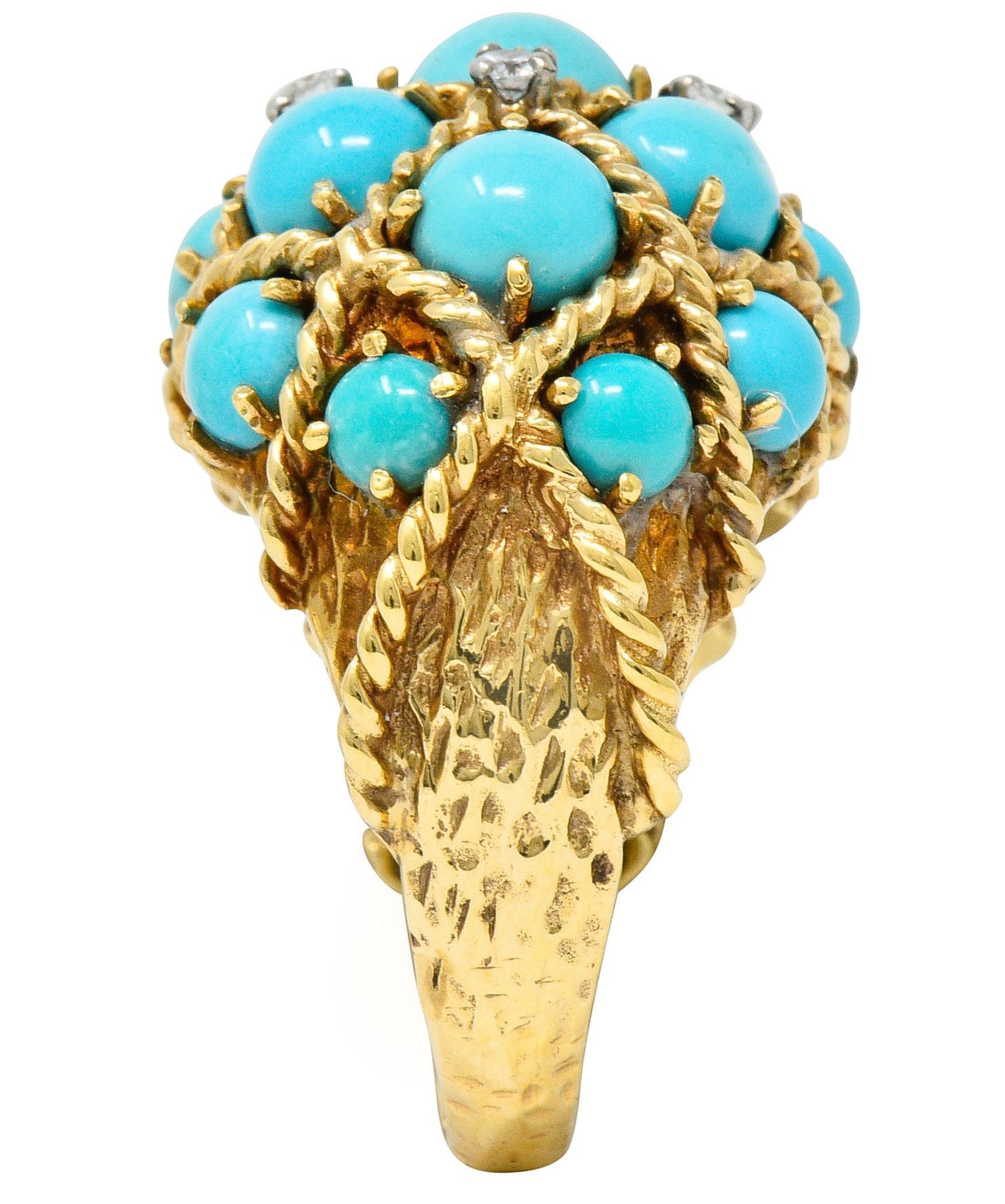 Vintage Turquoise Diamond 14 Karat Gold Cluster Bombe Band RingRing - Wilson's Estate Jewelry