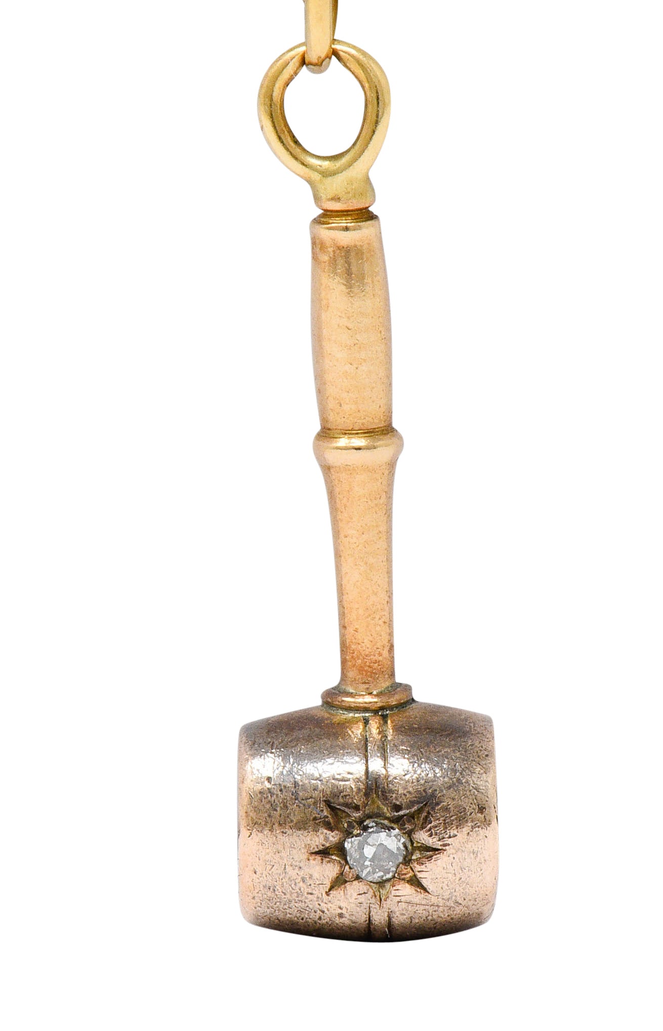 Art Nouveau Diamond 14 Karat Gold Mallet Gavel Charmcharm - Wilson's Estate Jewelry