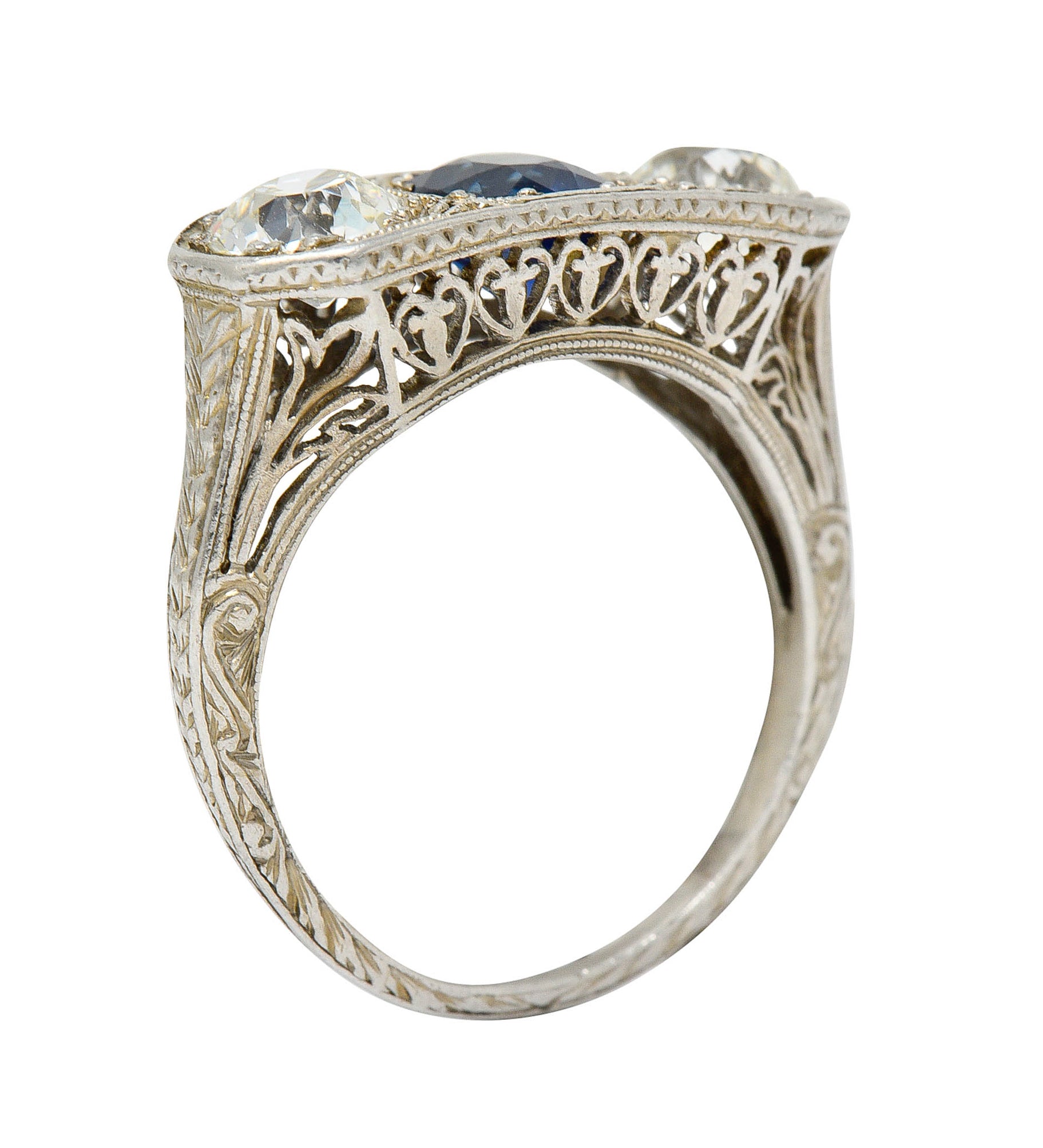 Edwardian 2.30 CTW No Heat Sapphire Diamond Platinum Heart Band Ring GIARing - Wilson's Estate Jewelry