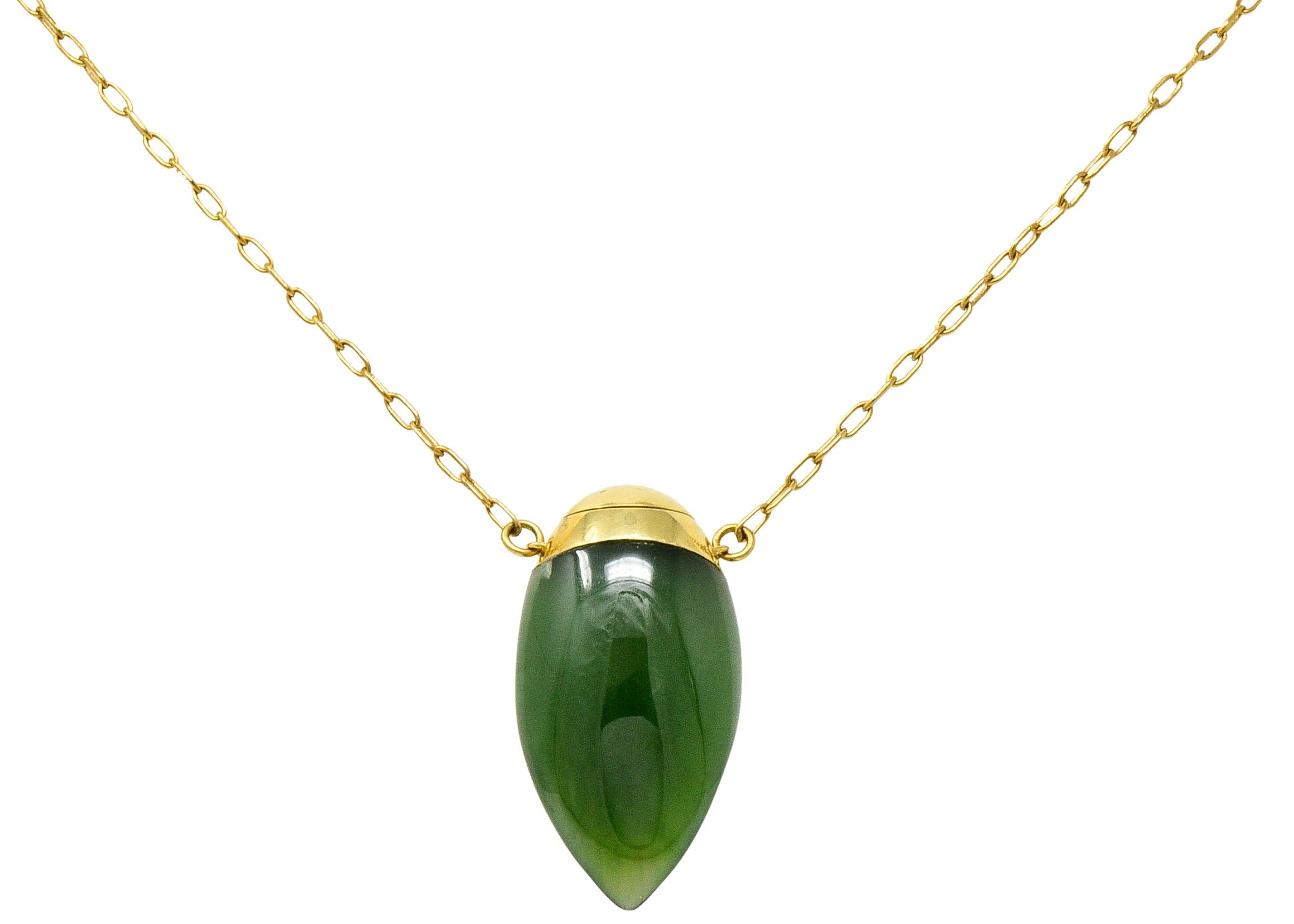 Elsa Peretti Tiffany & Co. Nephrite Jade 18 Karat Gold Perfume Bottle NecklaceNecklace - Wilson's Estate Jewelry