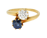 Victorian 1.75 CTW Diamond No Heat Sapphire 18 Karat Gold Toi Et Moi Ring GIARing - Wilson's Estate Jewelry