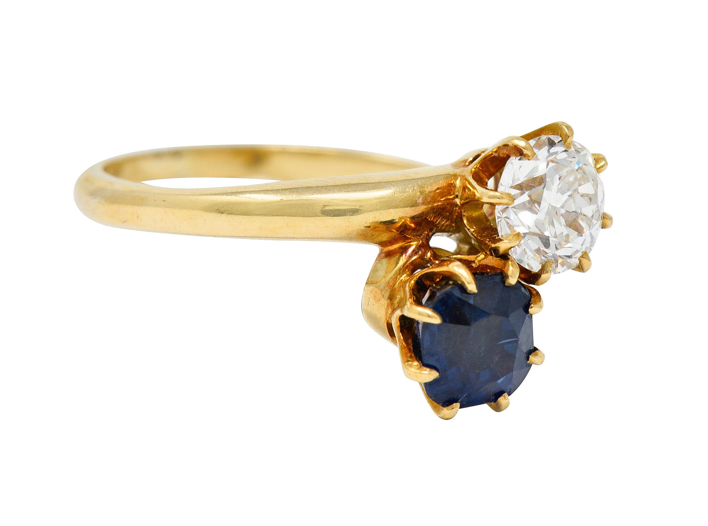 Victorian 1.75 CTW Diamond No Heat Sapphire 18 Karat Gold Toi Et Moi Ring GIARing - Wilson's Estate Jewelry