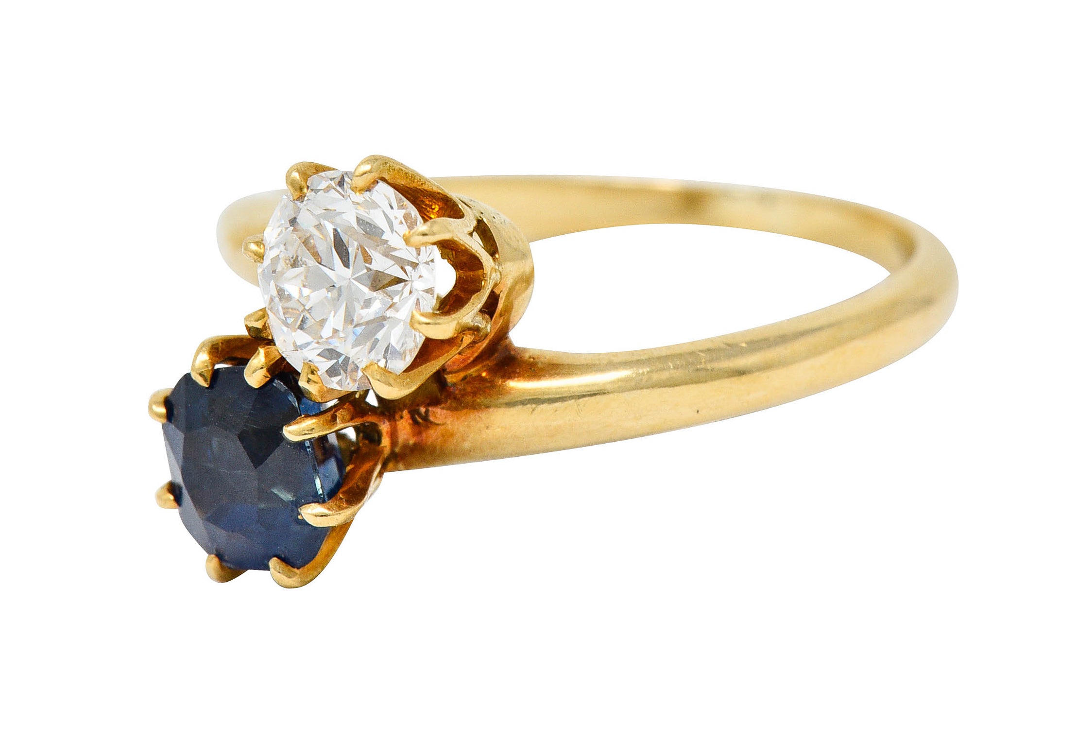 Victorian 1.75 CTW Diamond No Heat Sapphire 18 Karat Gold Toi Et Moi Ring GIARing - Wilson's Estate Jewelry