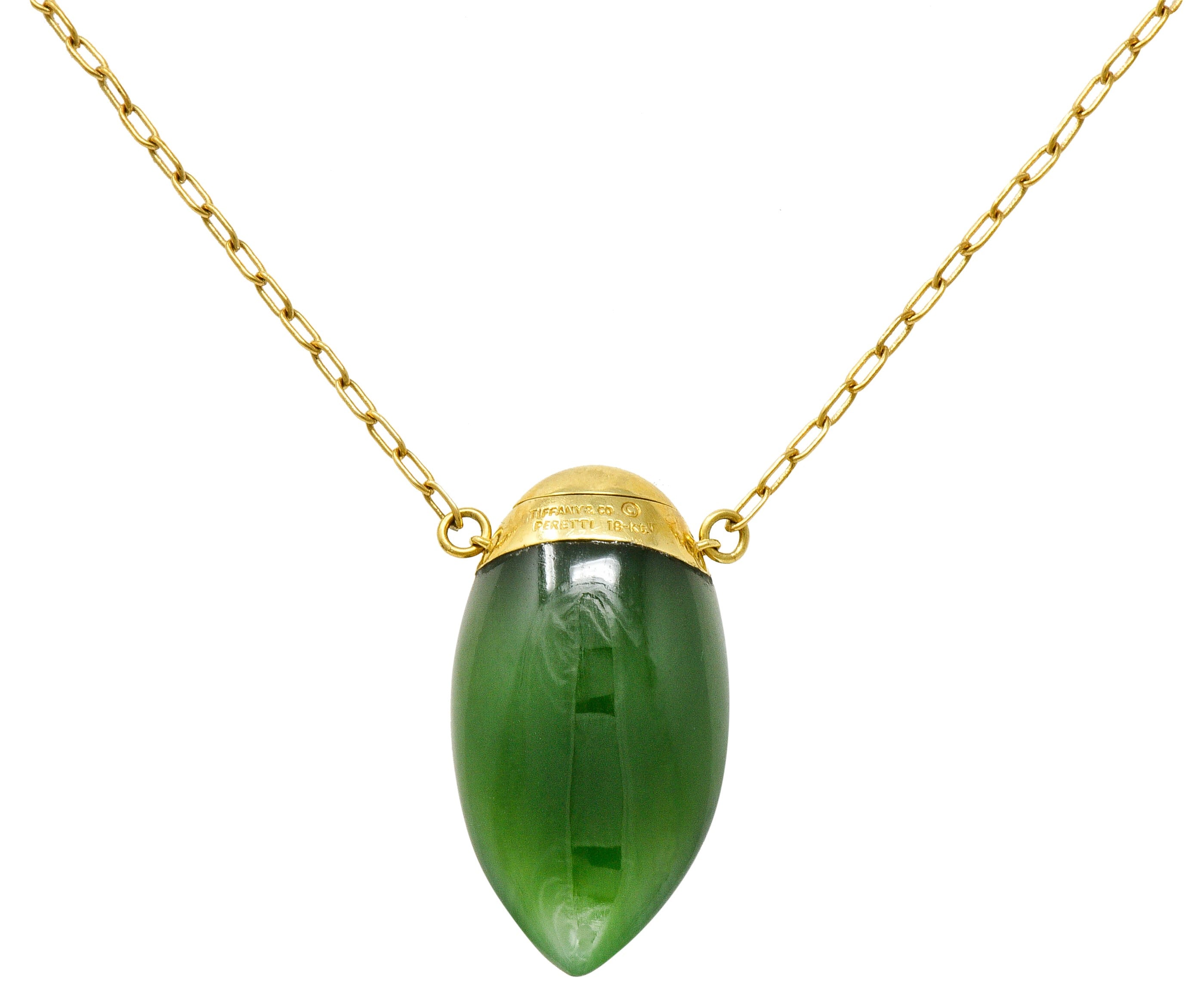 Elsa Peretti Tiffany & Co. Nephrite Jade 18 Karat Gold Perfume Bottle NecklaceNecklace - Wilson's Estate Jewelry