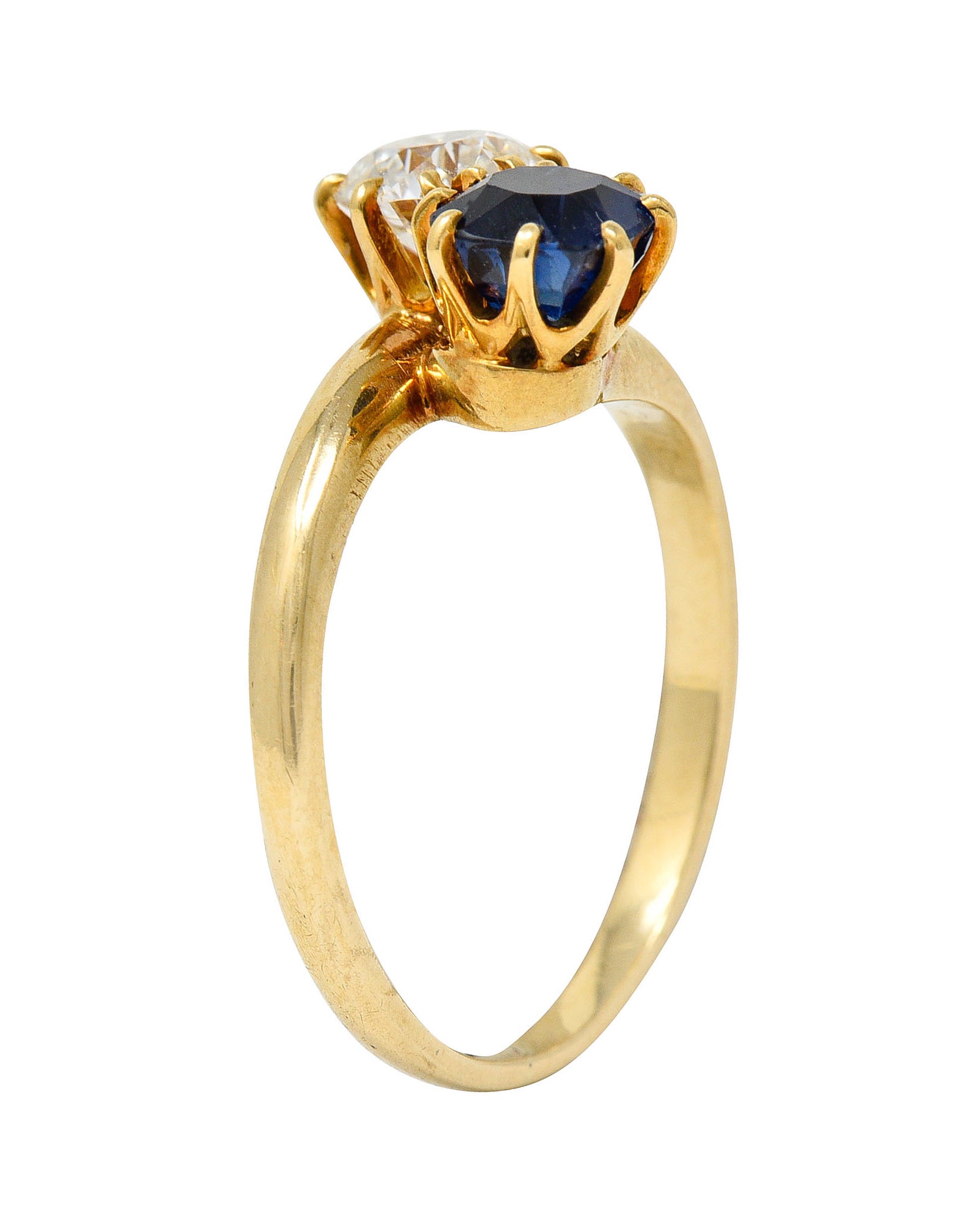 Victorian 1.75 CTW Diamond No Heat Sapphire 18 Karat Gold Toi Et Moi Ring GIARing - Wilson's Estate Jewelry