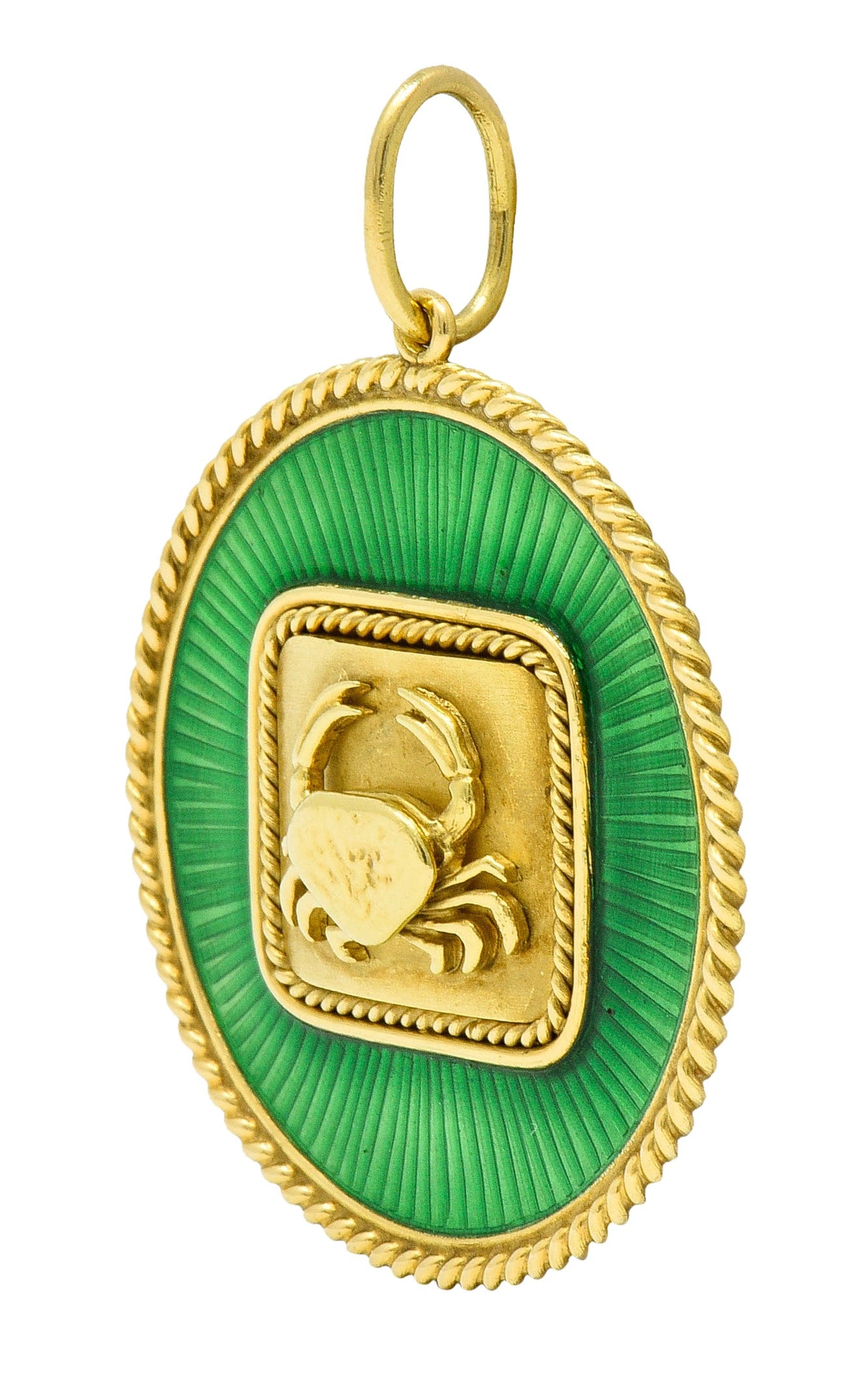 Elizabeth Gage Enamel 18 Karat Gold Cancer Zodiac Pendant CharmNecklace - Wilson's Estate Jewelry