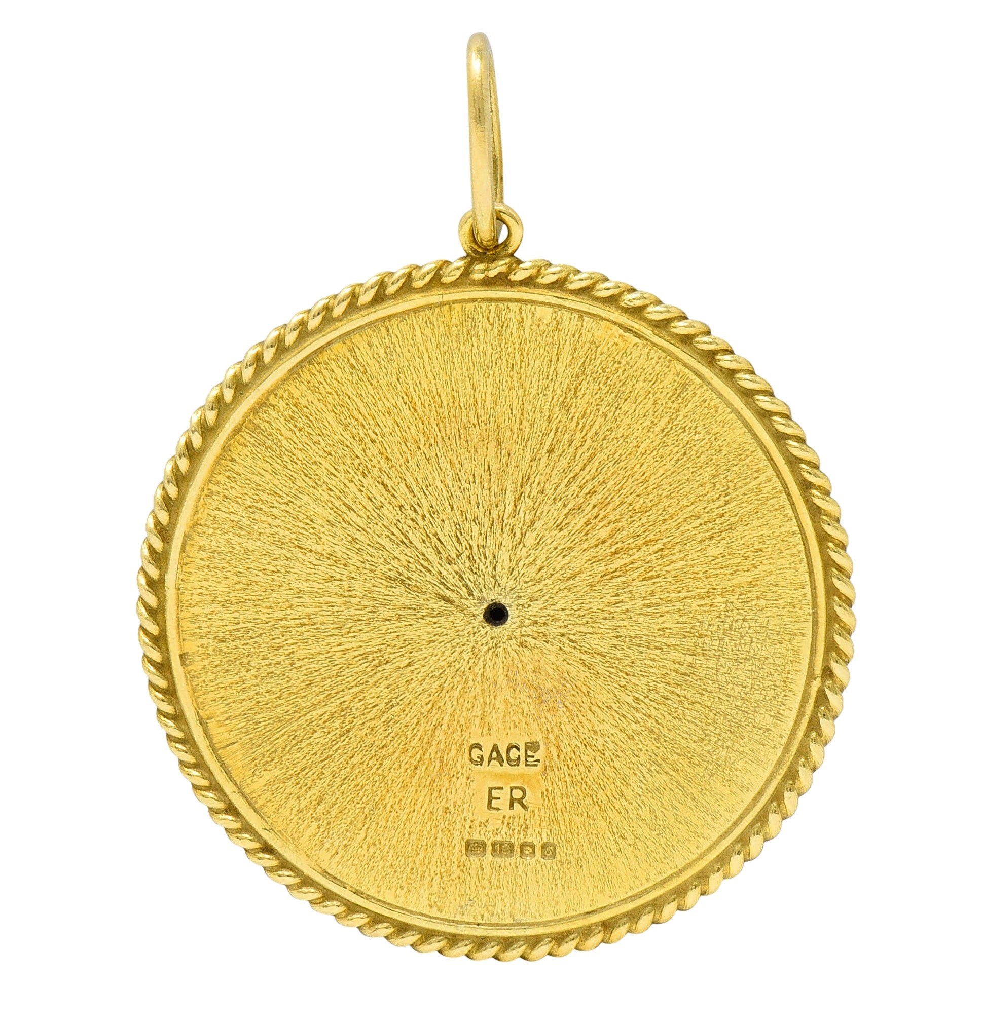 Elizabeth Gage Enamel 18 Karat Gold Cancer Zodiac Pendant CharmNecklace - Wilson's Estate Jewelry