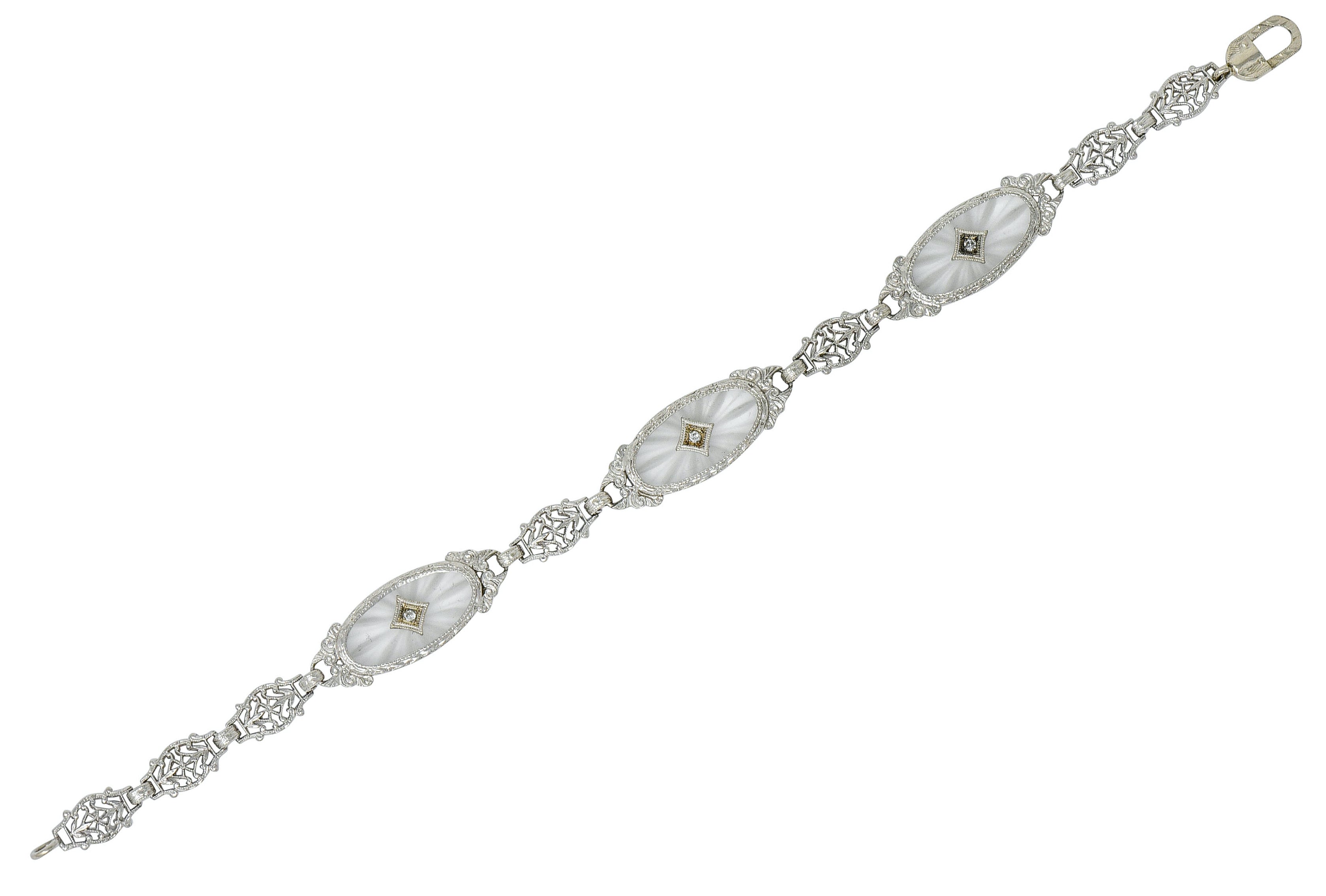 Art Deco Camphor Glass Diamond Platinum Link Bracelet - Wilson's Estate Jewelry