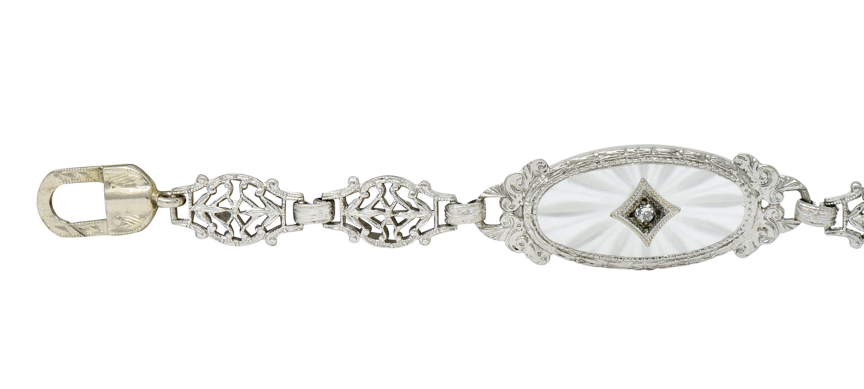 Art Deco Camphor Glass Diamond Platinum Link Bracelet - Wilson's Estate Jewelry