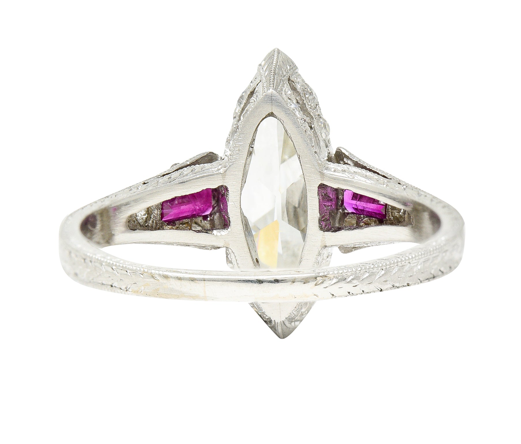 Art Deco 1.98 CTW Marquise Cut Diamond Ruby Platinum Wheat Engagement Ring Wilson's Estate Jewelry