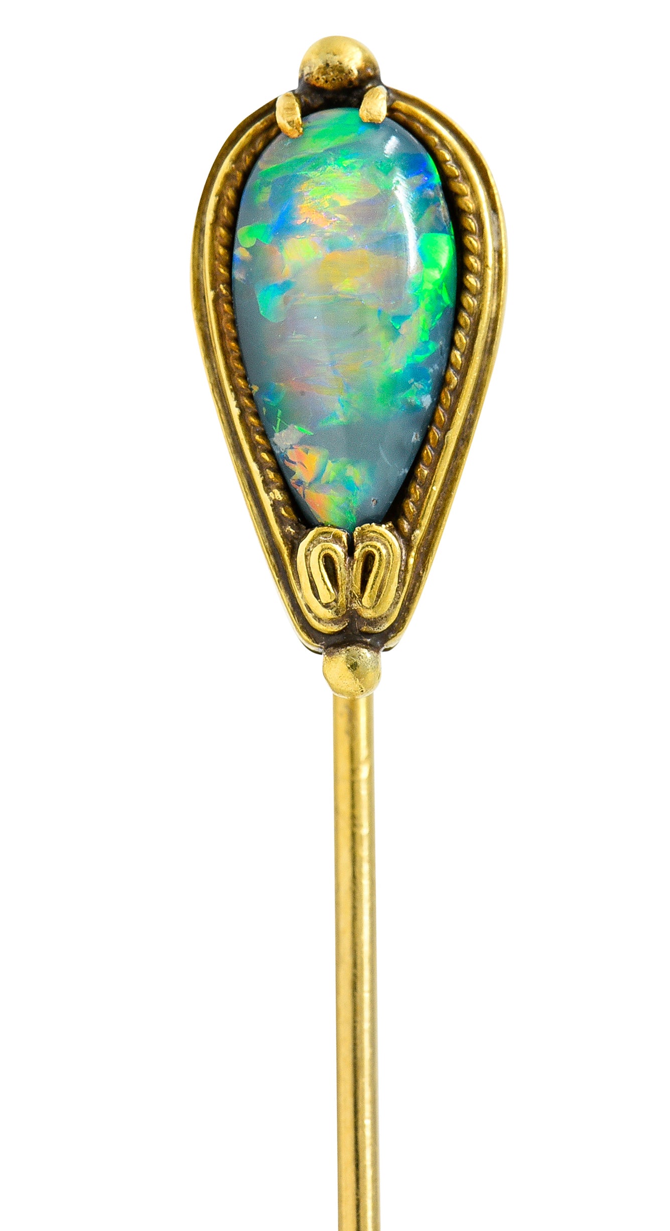 .11111 1905 Art Nouveau Tiffany & Co. Black Opal Cabochon 18 Karat Gold StickpinStick Pin - Wilson's Estate Jewelry