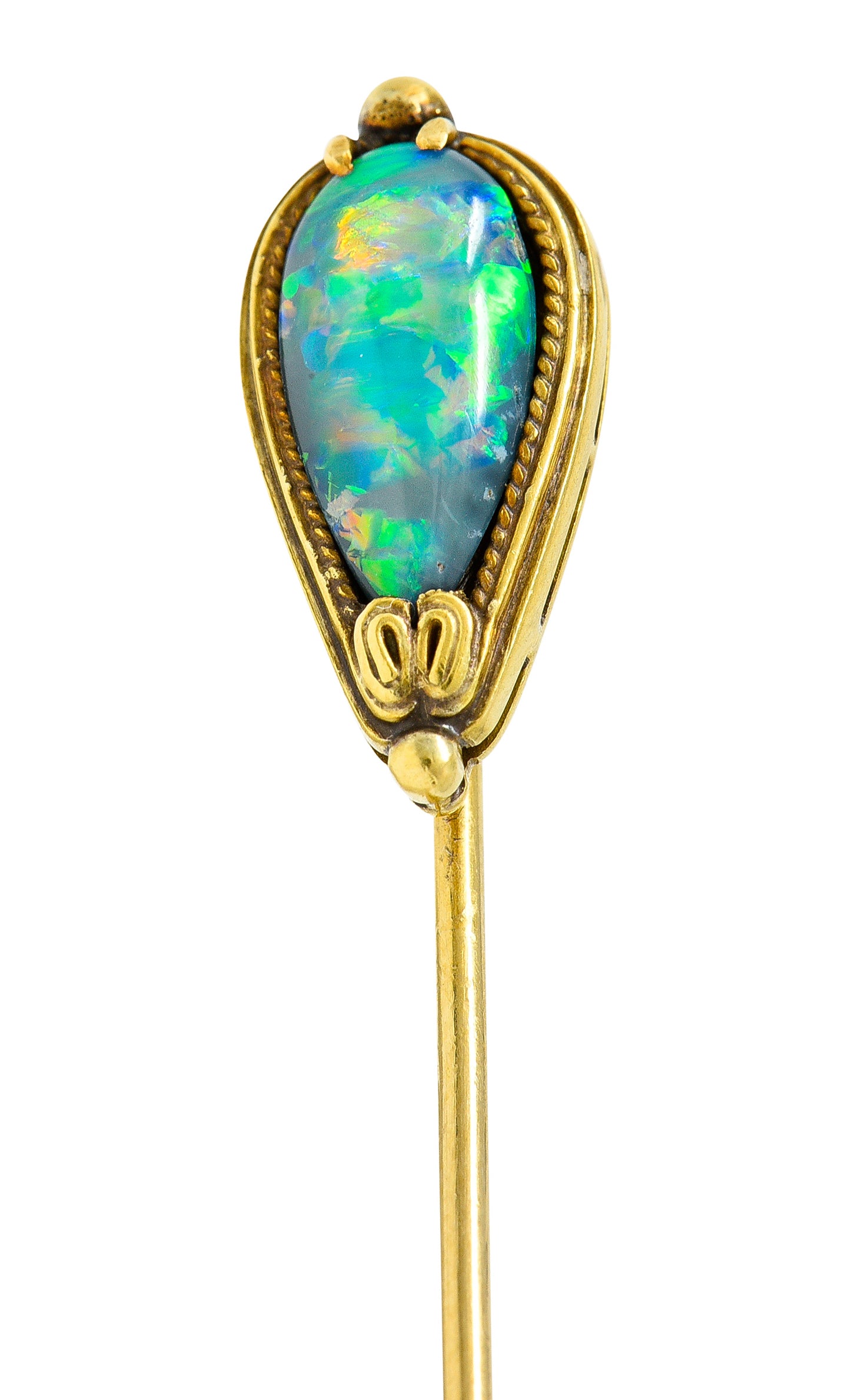 .11111 1905 Art Nouveau Tiffany & Co. Black Opal Cabochon 18 Karat Gold StickpinStick Pin - Wilson's Estate Jewelry