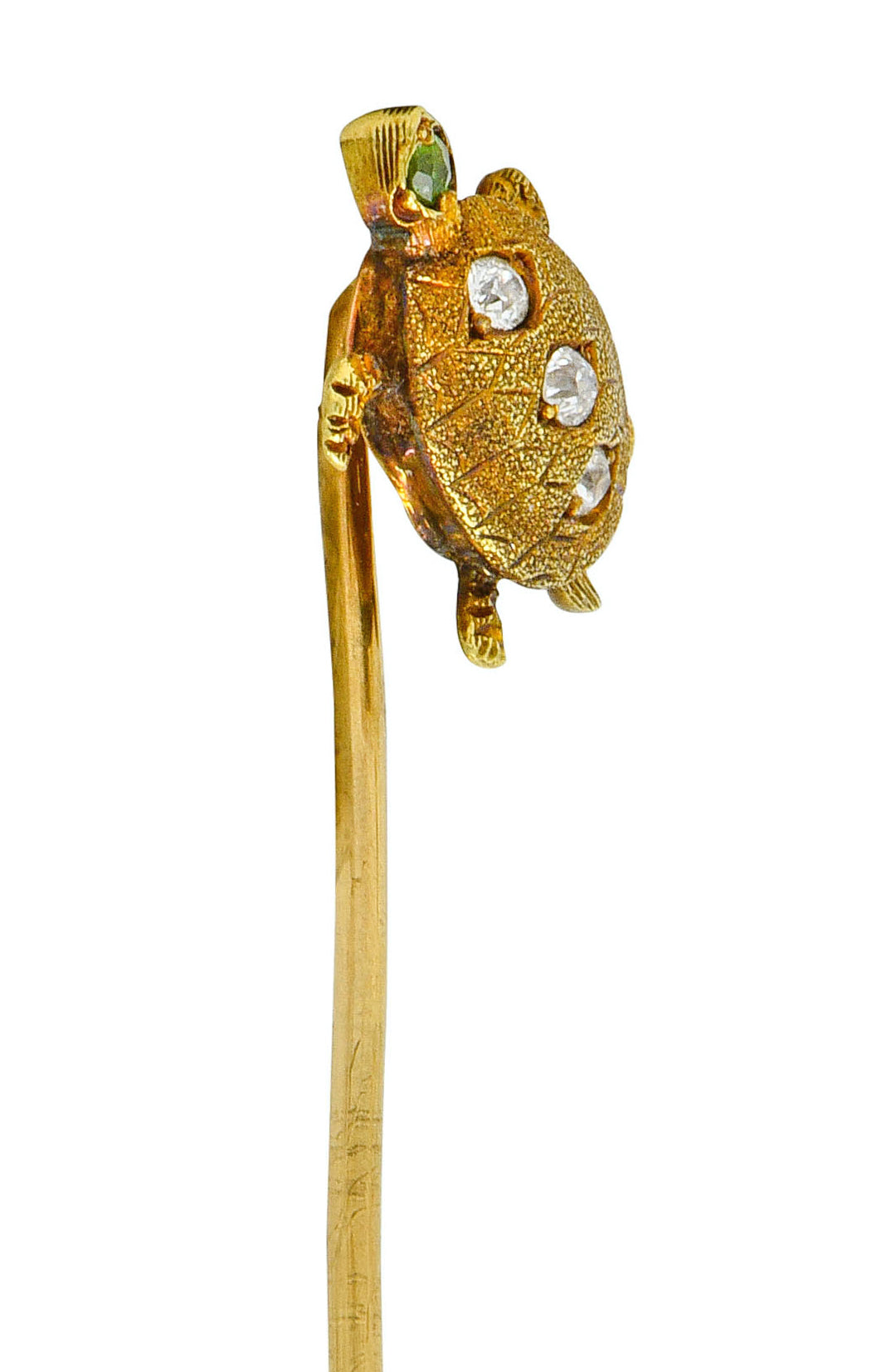 Kirby Art Nouveau Diamond Demantoid Garnet 14 Karat Gold Turtle Stickpin - Wilson's Estate Jewelry