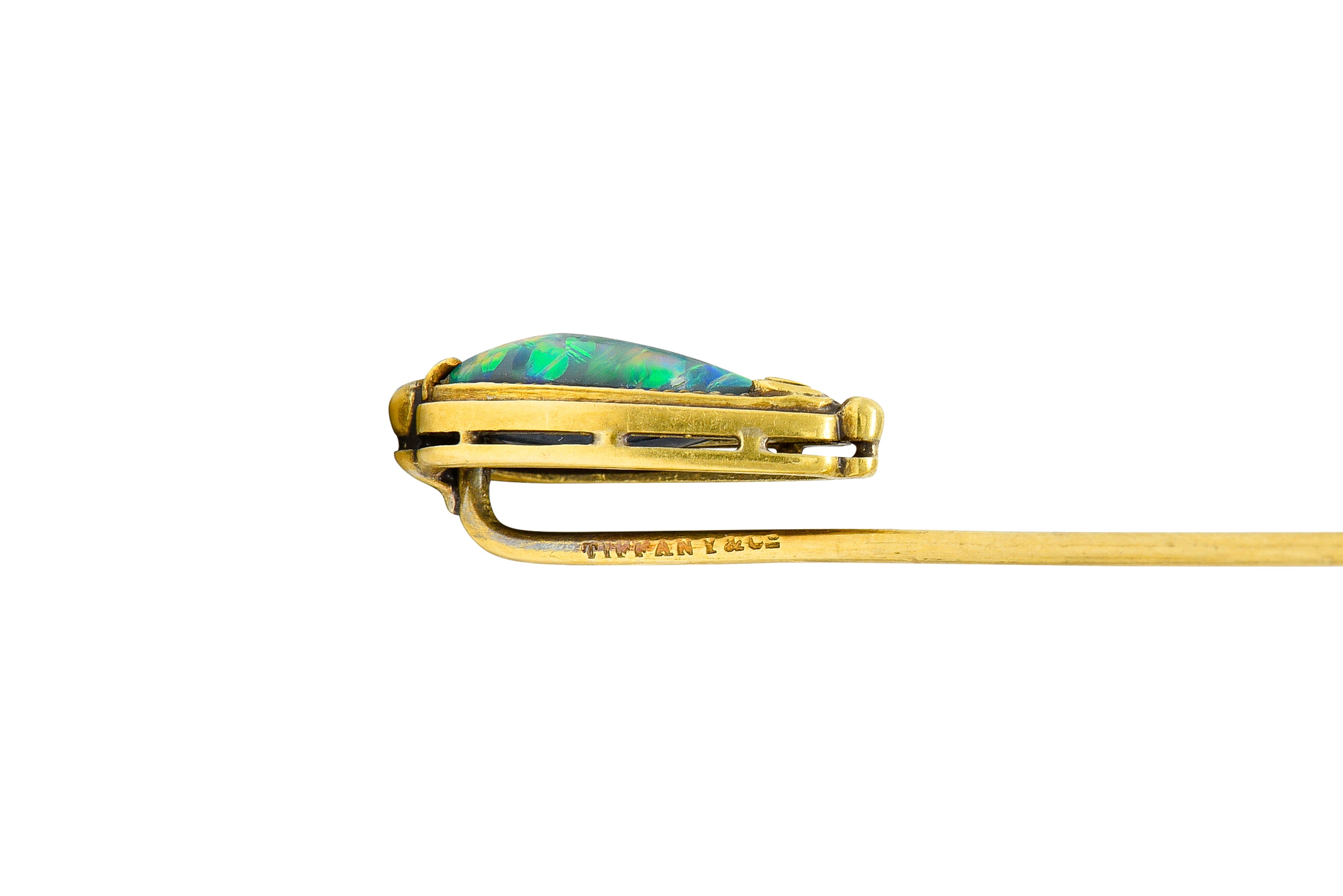 .11111 1905 Art Nouveau Tiffany & Co. Black Opal Cabochon 18 Karat Gold StickpinStick Pin - Wilson's Estate Jewelry