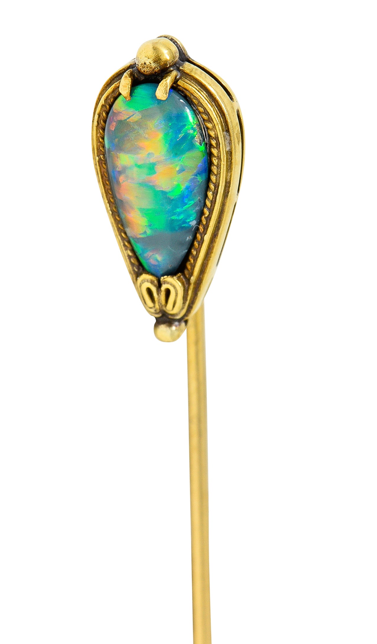 .11111 1905 Art Nouveau Tiffany & Co. Black Opal Cabochon 18 Karat Gold StickpinStick Pin - Wilson's Estate Jewelry