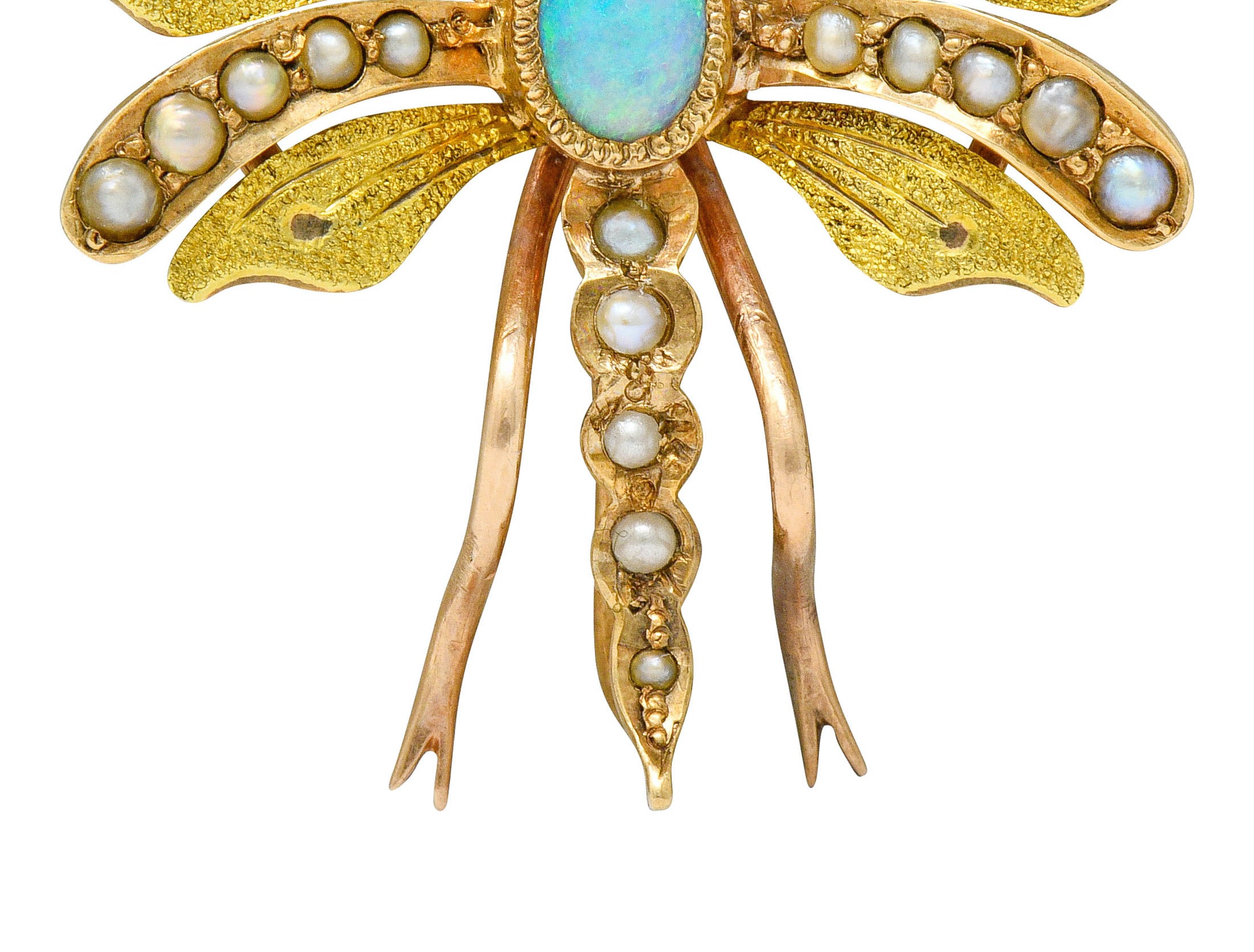 Art Nouveau Opal Pearl 14 Karat Two-Tone Gold Insect Pendant Brooch - Wilson's Estate Jewelry