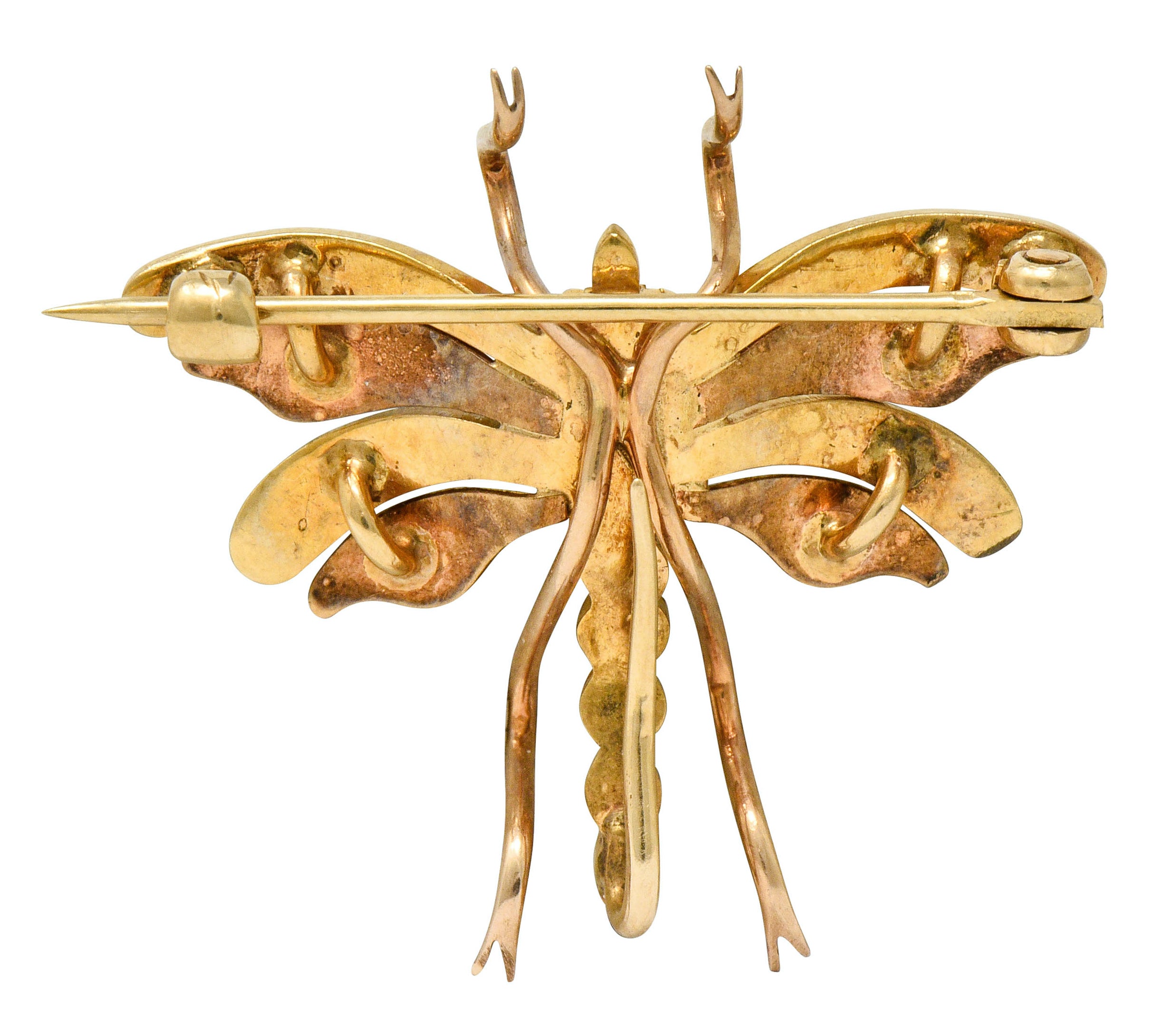 Art Nouveau Opal Pearl 14 Karat Two-Tone Gold Insect Pendant Brooch - Wilson's Estate Jewelry