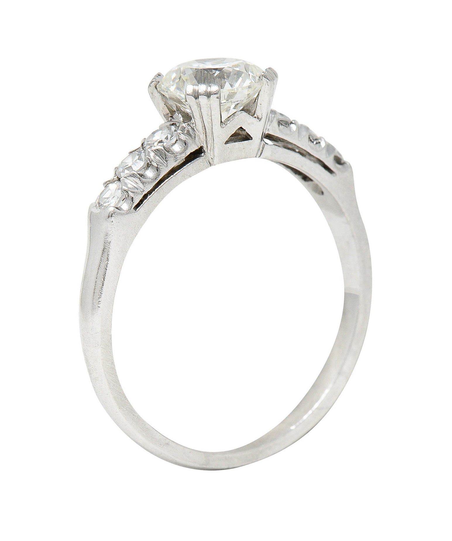 Retro 1.18 CTW Diamond Platinum Fishtail Engagement Ring GIARing - Wilson's Estate Jewelry