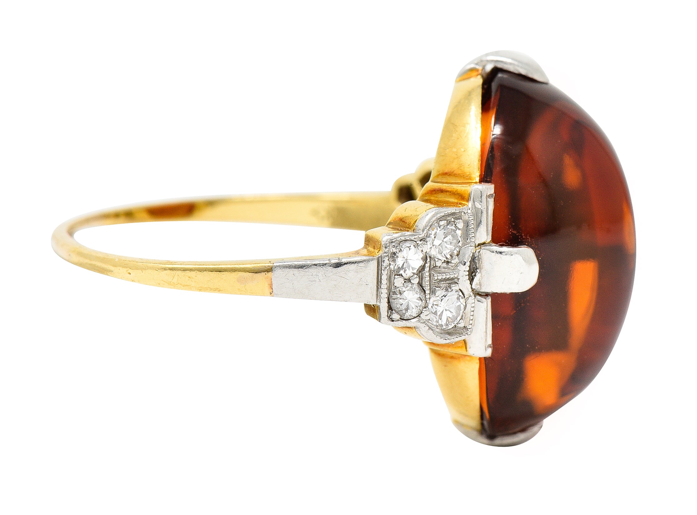 Art Deco Diamond Citrine Platinum 14 Karat Yellow Gold Gemstone Ring Wilson's Estate Jewelry