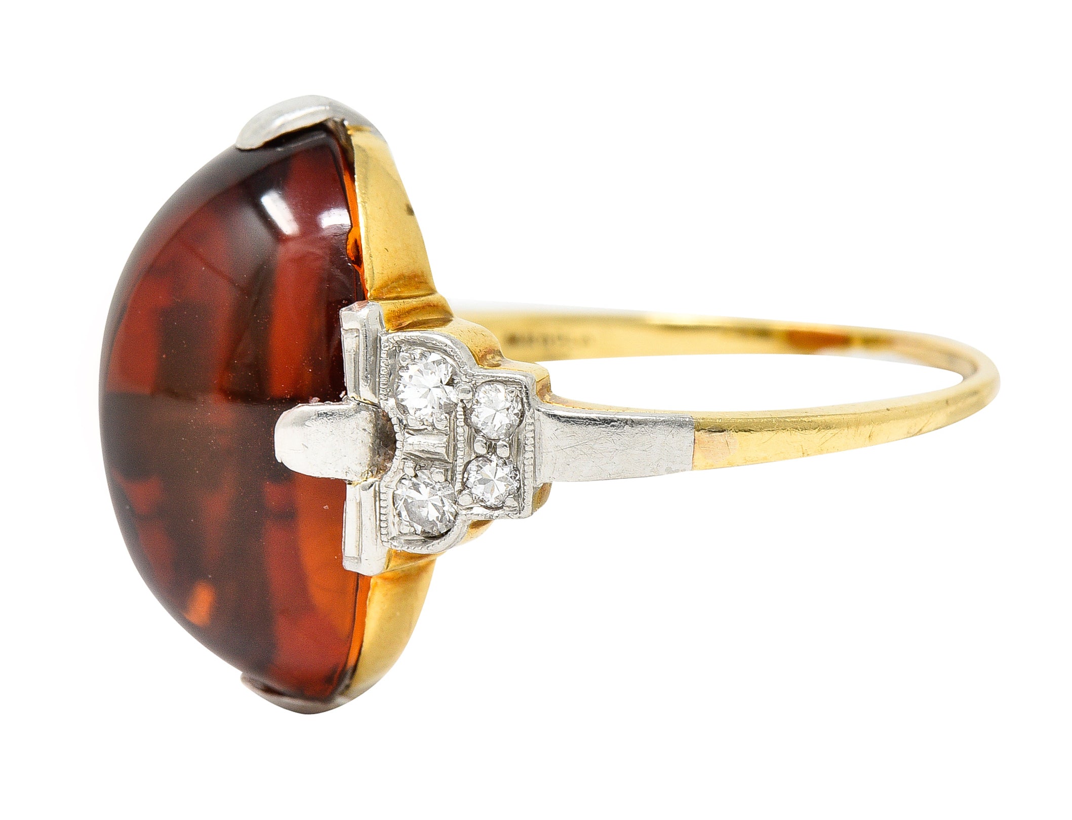 Art Deco Diamond Citrine Platinum 14 Karat Yellow Gold Gemstone Ring Wilson's Estate Jewelry