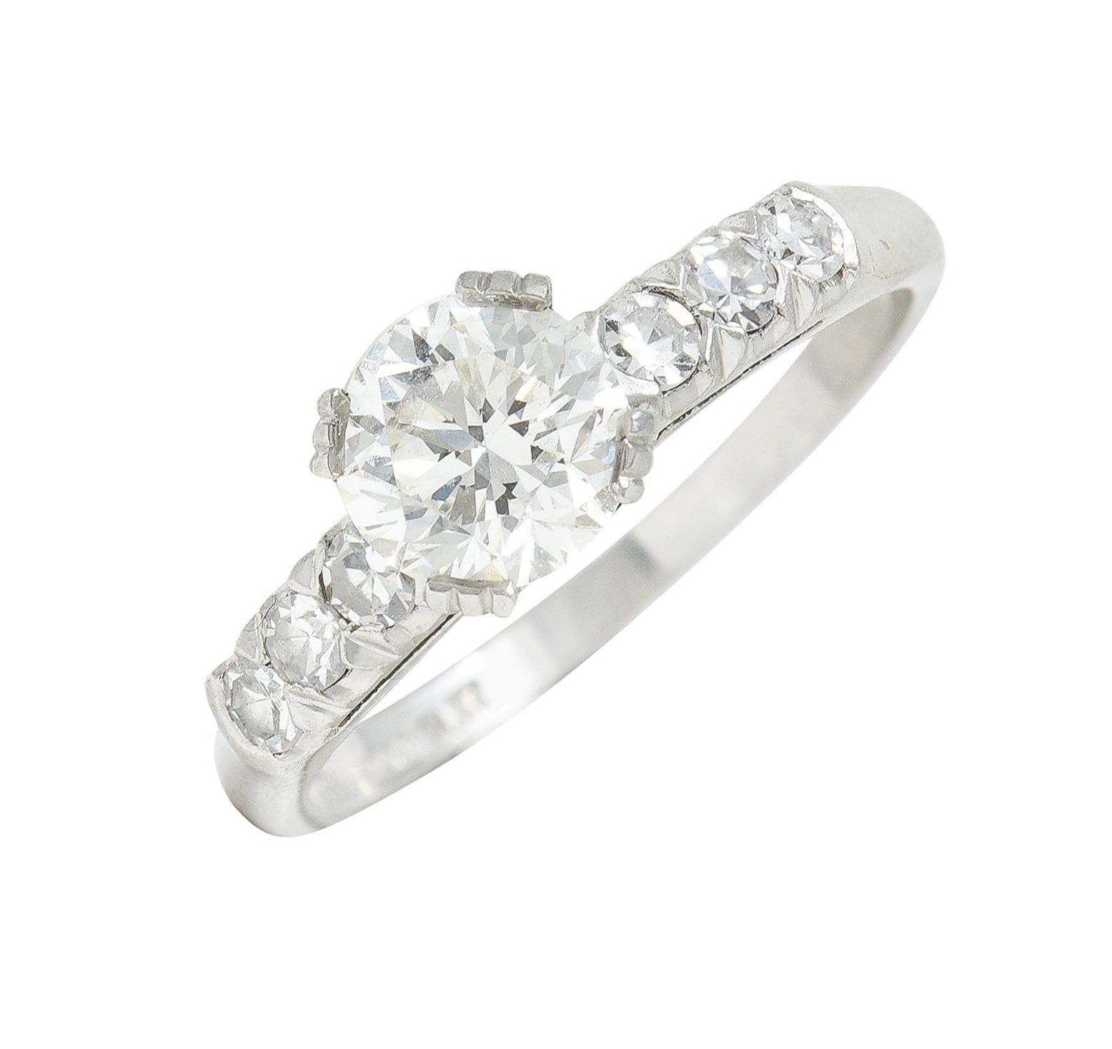 Retro 1.18 CTW Diamond Platinum Fishtail Engagement Ring GIARing - Wilson's Estate Jewelry