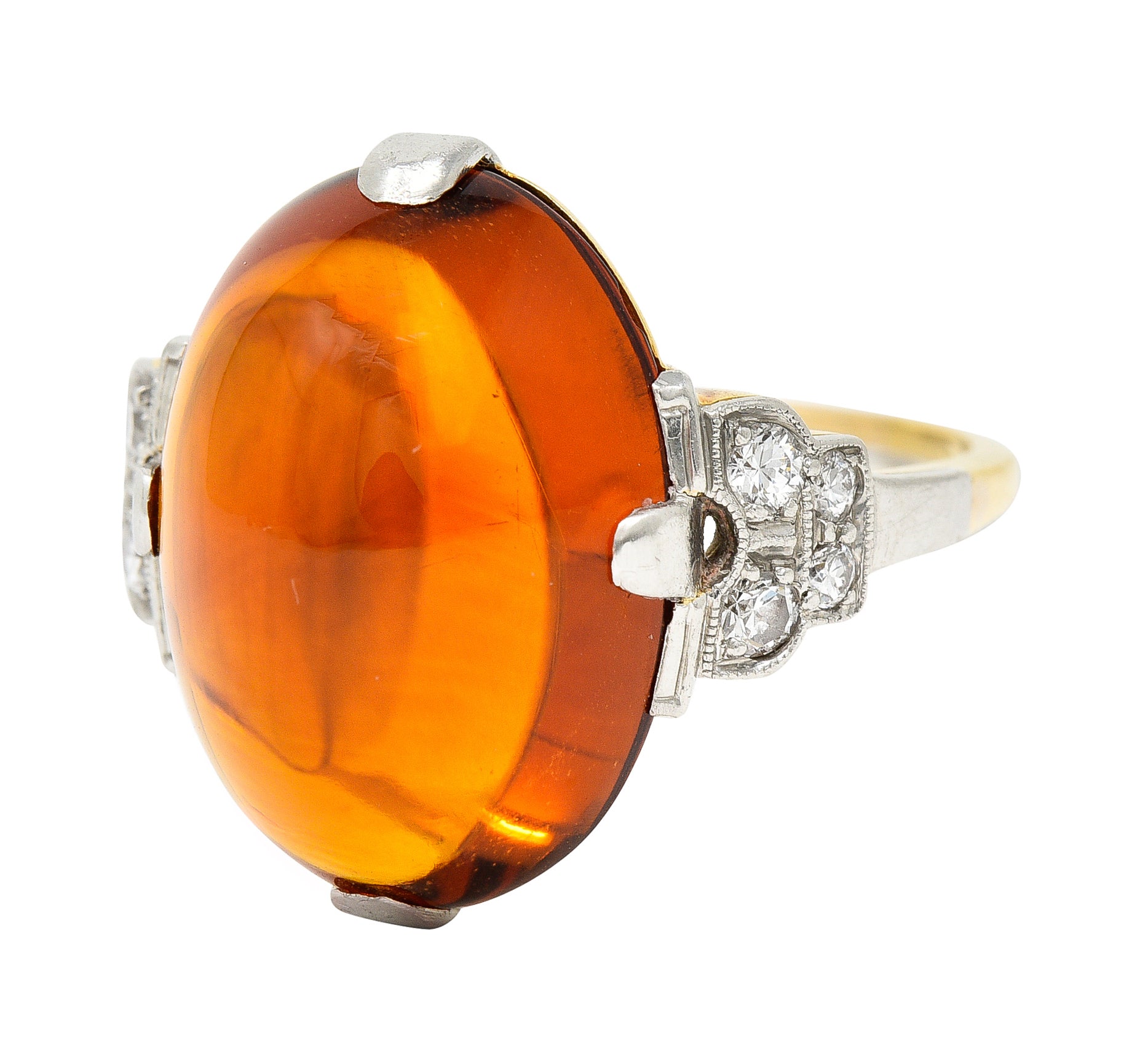 Art Deco Diamond Citrine Platinum 14 Karat Yellow Gold Gemstone Ring Wilson's Estate Jewelry