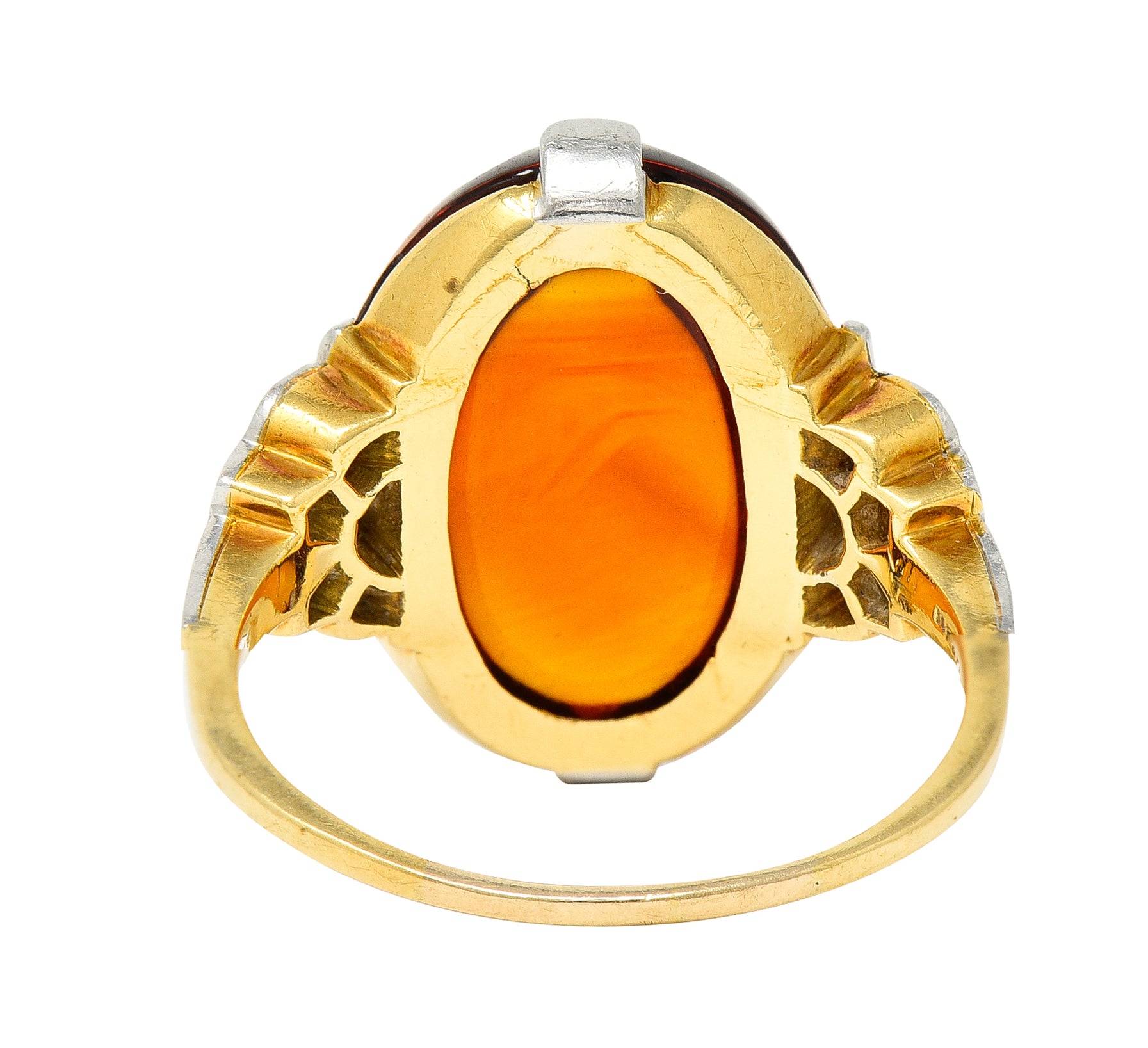 Art Deco Diamond Citrine Platinum 14 Karat Yellow Gold Gemstone Ring Wilson's Estate Jewelry