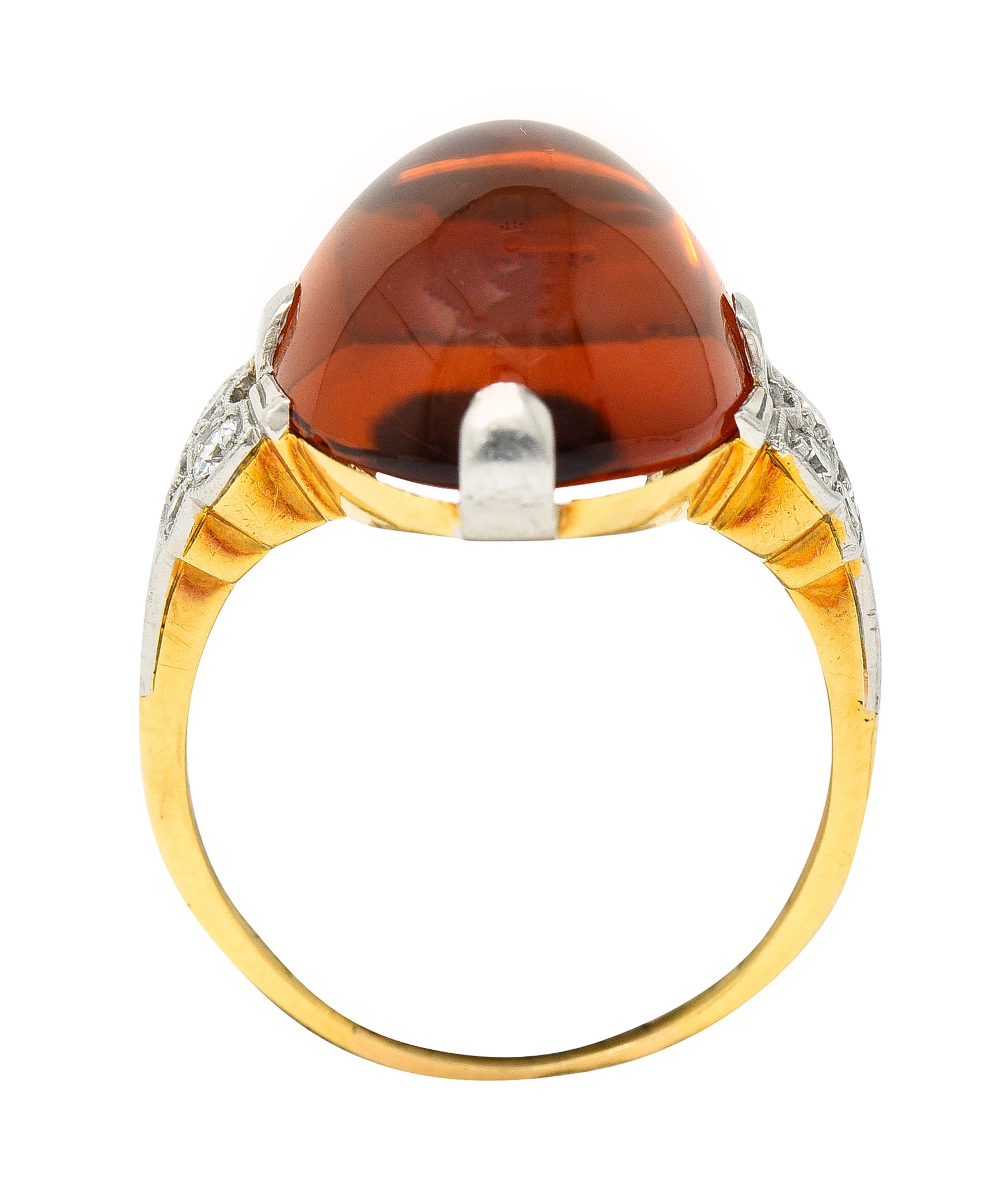 Art Deco Diamond Citrine Platinum 14 Karat Yellow Gold Gemstone Ring Wilson's Estate Jewelry