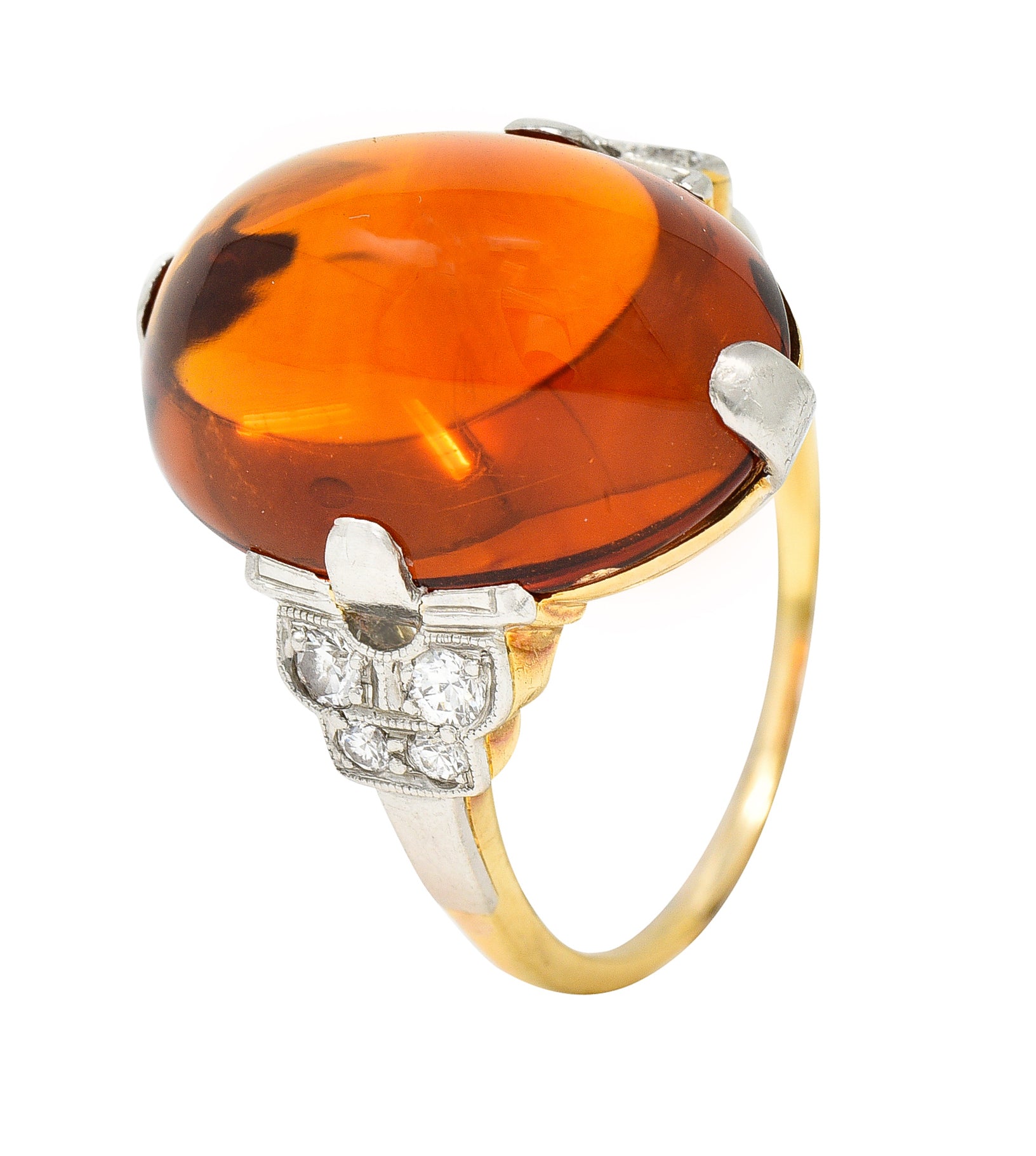 Art Deco Diamond Citrine Platinum 14 Karat Yellow Gold Gemstone Ring Wilson's Estate Jewelry