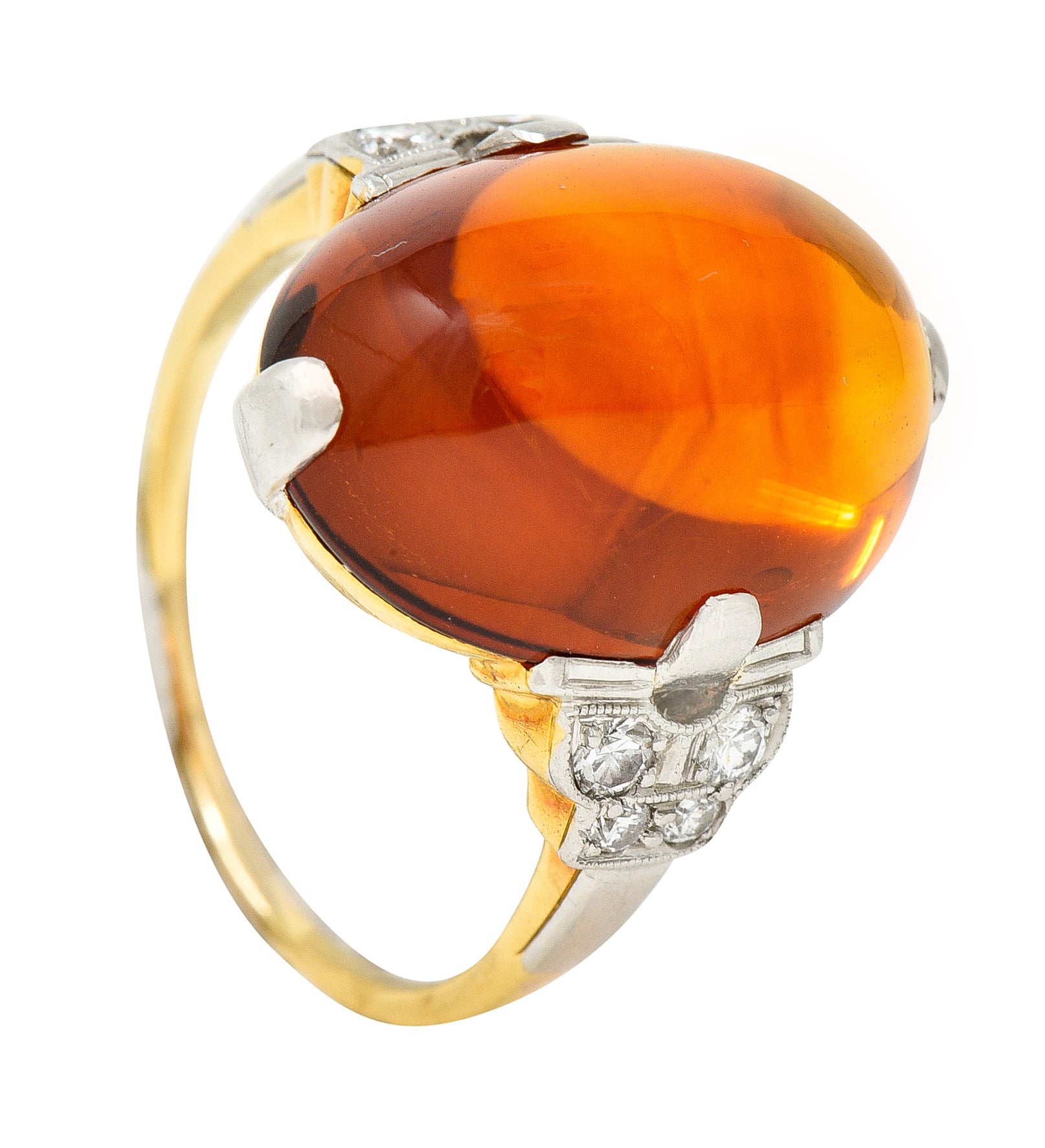 Art Deco Diamond Citrine Platinum 14 Karat Yellow Gold Gemstone Ring Wilson's Estate Jewelry