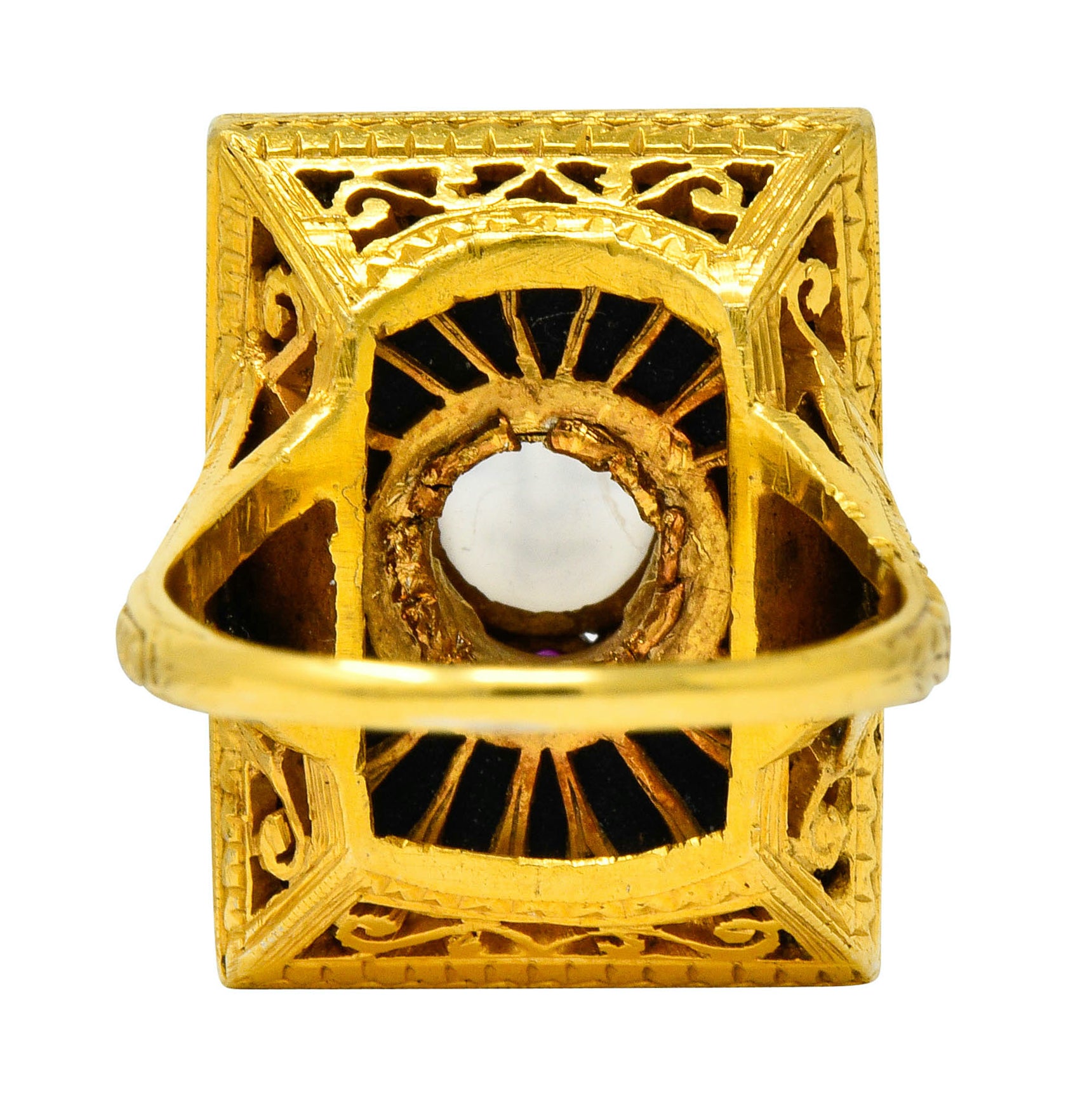 Victorian Moonstone Diamond Ruby Onyx Platinum Gold Carved Baby Face Ring - Wilson's Estate Jewelry