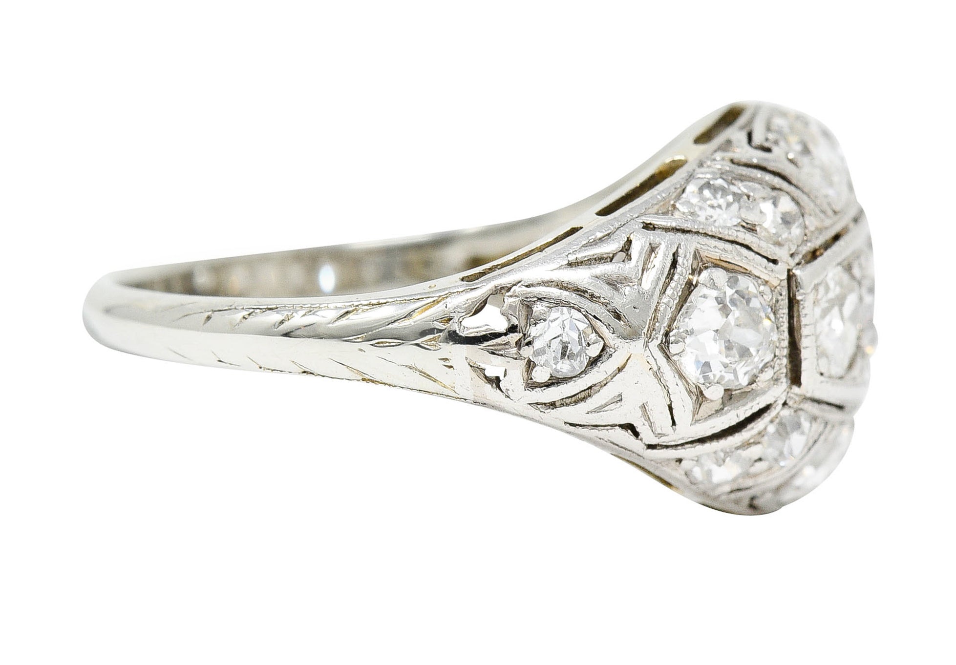 Edwardian 1.55 CTW Diamond 18 Karat White Gold Bombe Band RingRing - Wilson's Estate Jewelry