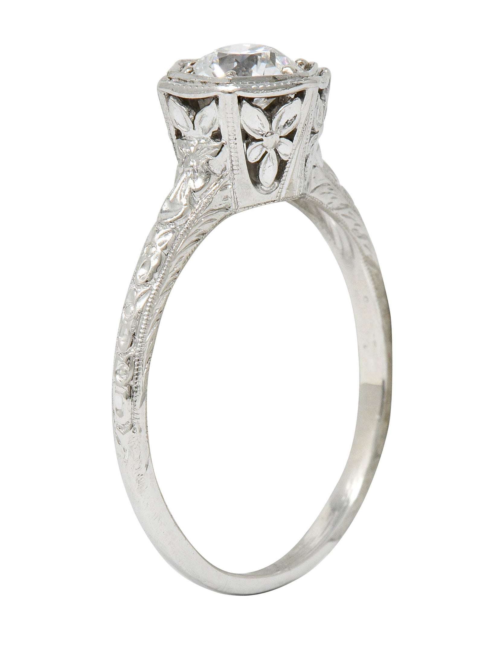 Edwardian 0.65 CTW Diamond Platinum Floral Hexagonal Engagement Ring - Wilson's Estate Jewelry