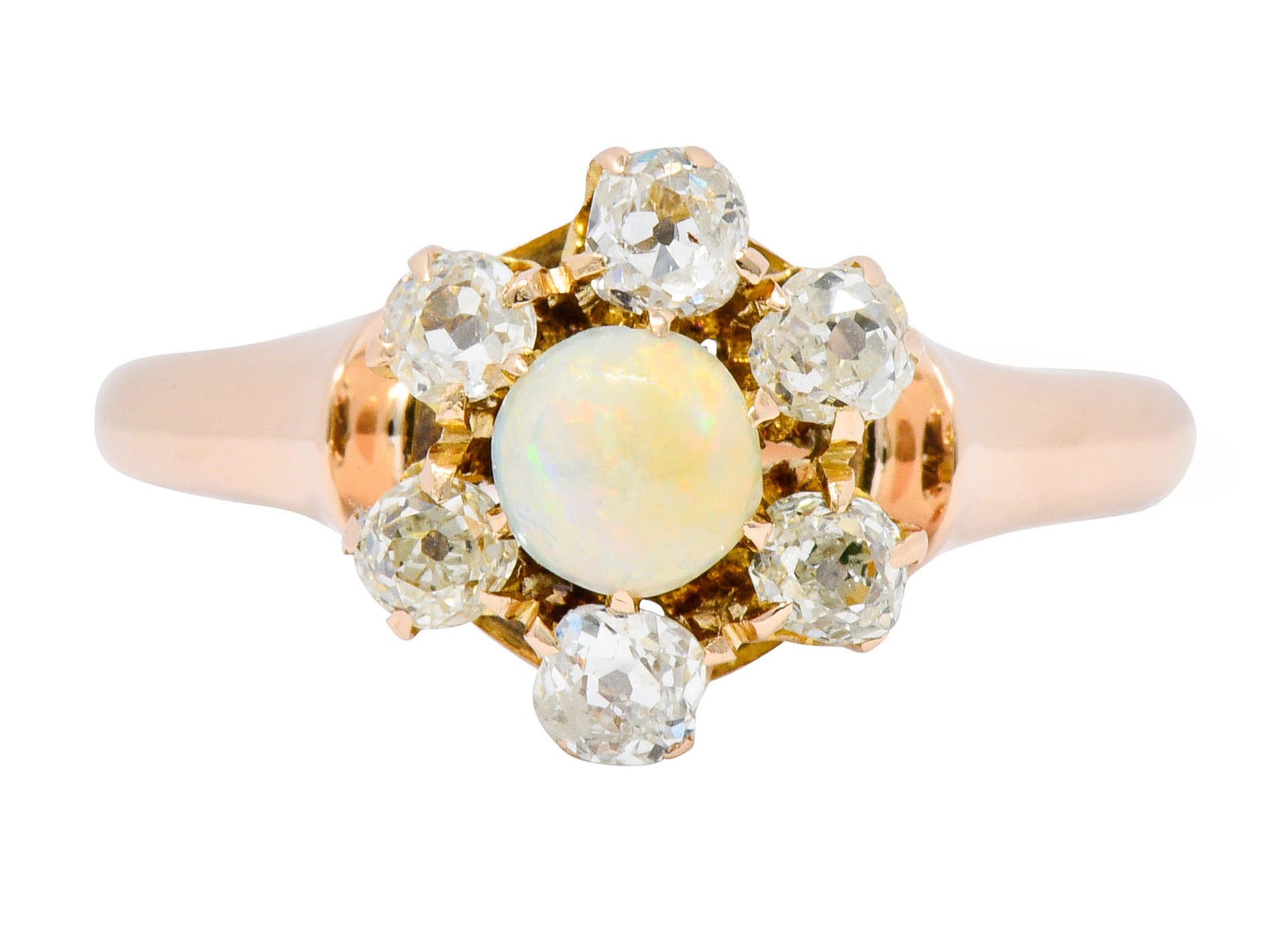 Victorian Opal Diamond 14 Karat Rose Gold Cluster Ring - Wilson's Estate Jewelry