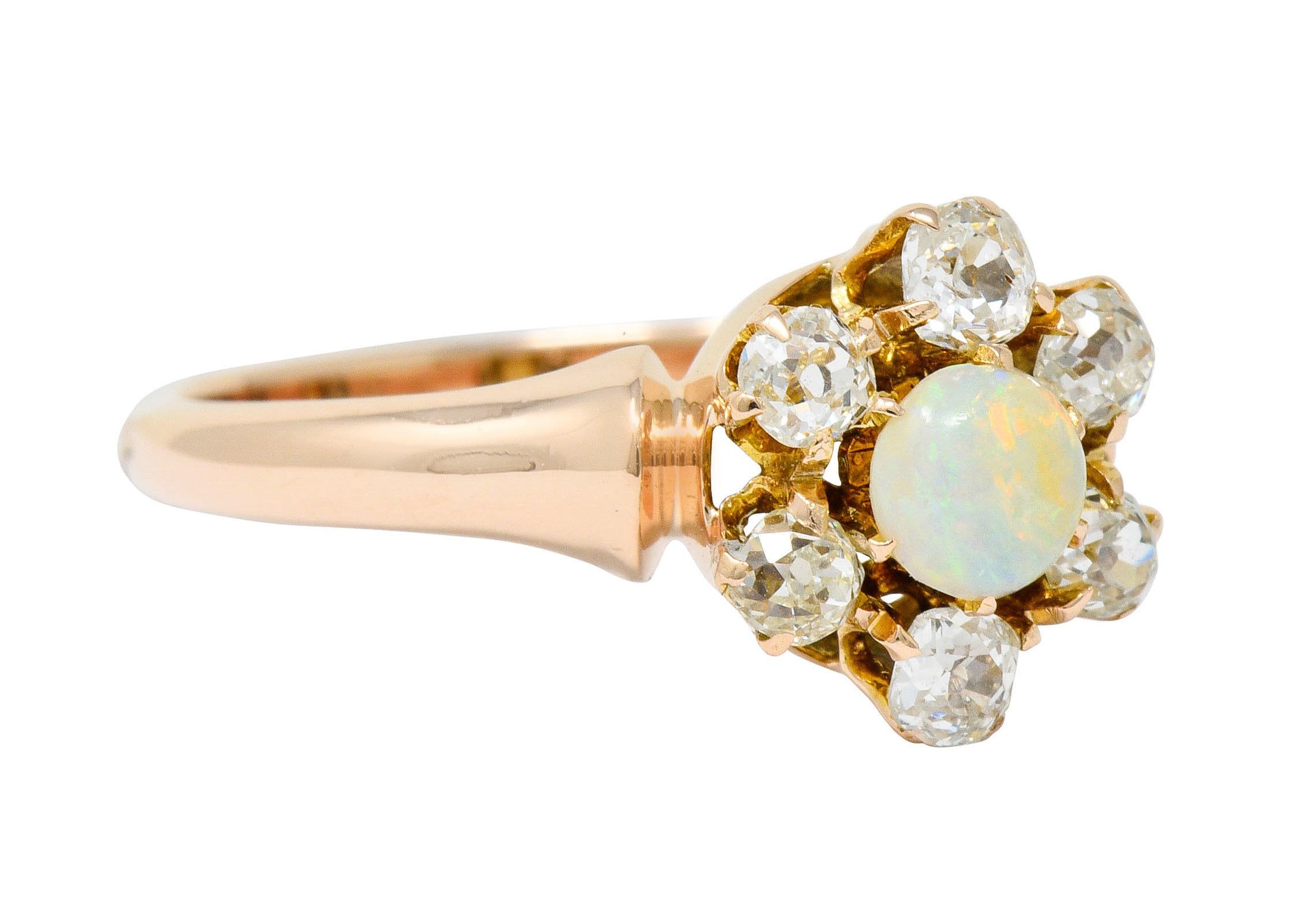 Victorian Opal Diamond 14 Karat Rose Gold Cluster Ring - Wilson's Estate Jewelry