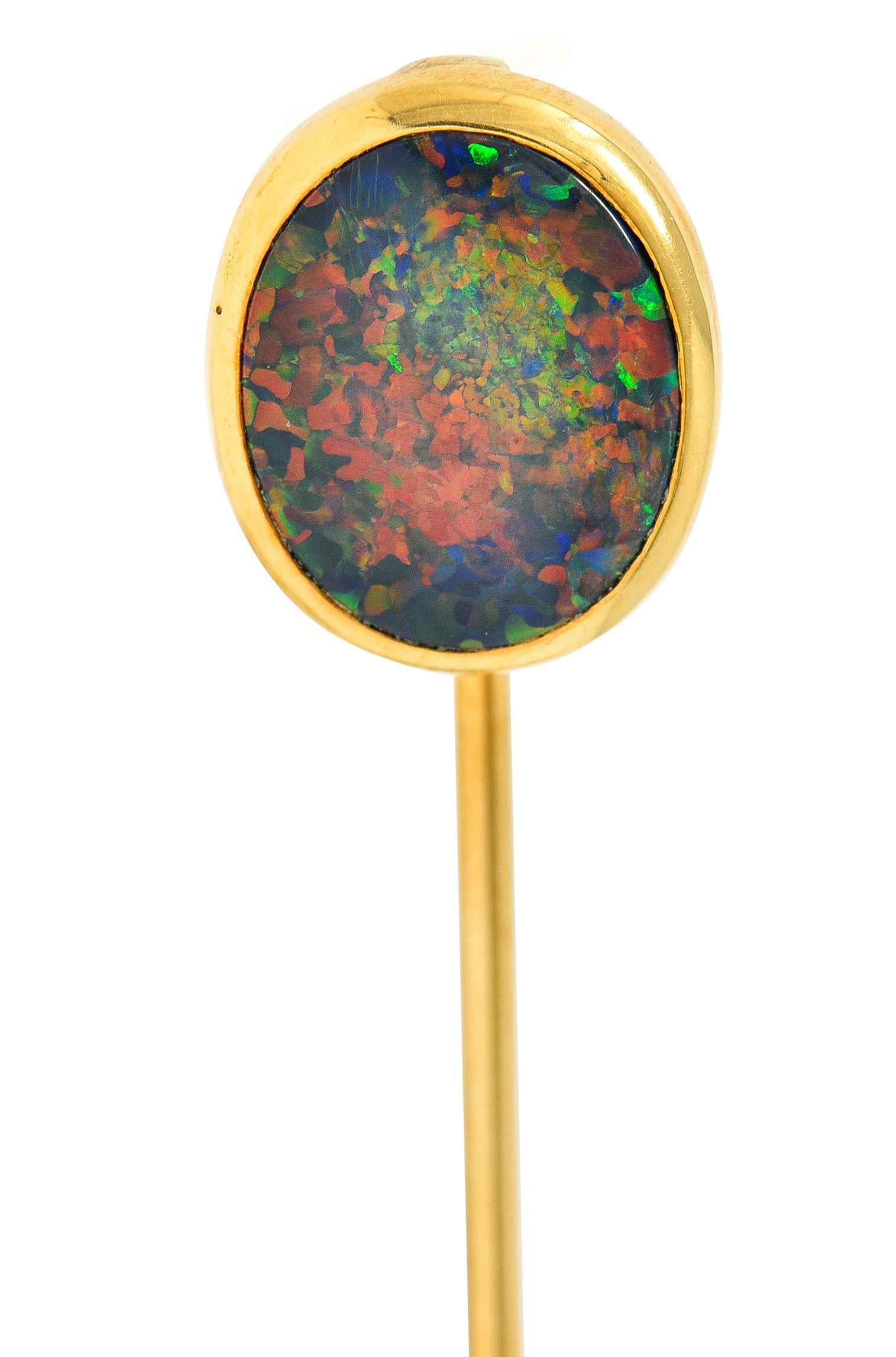 .11111 Victorian Black Opal Cabochon 18 Karat Gold Oval Stickpin GIAStick Pin - Wilson's Estate Jewelry