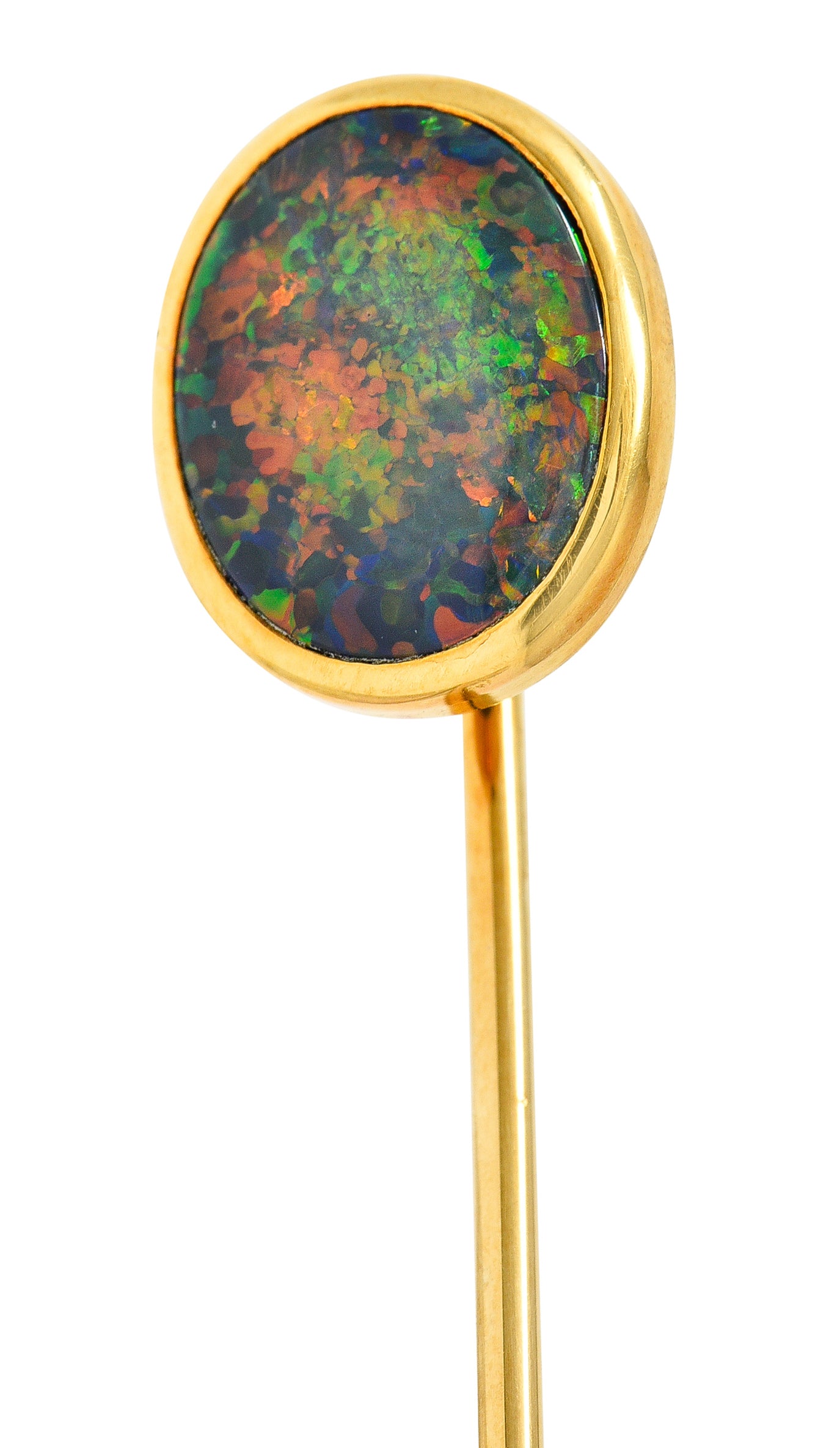 .11111 Victorian Black Opal Cabochon 18 Karat Gold Oval Stickpin GIAStick Pin - Wilson's Estate Jewelry