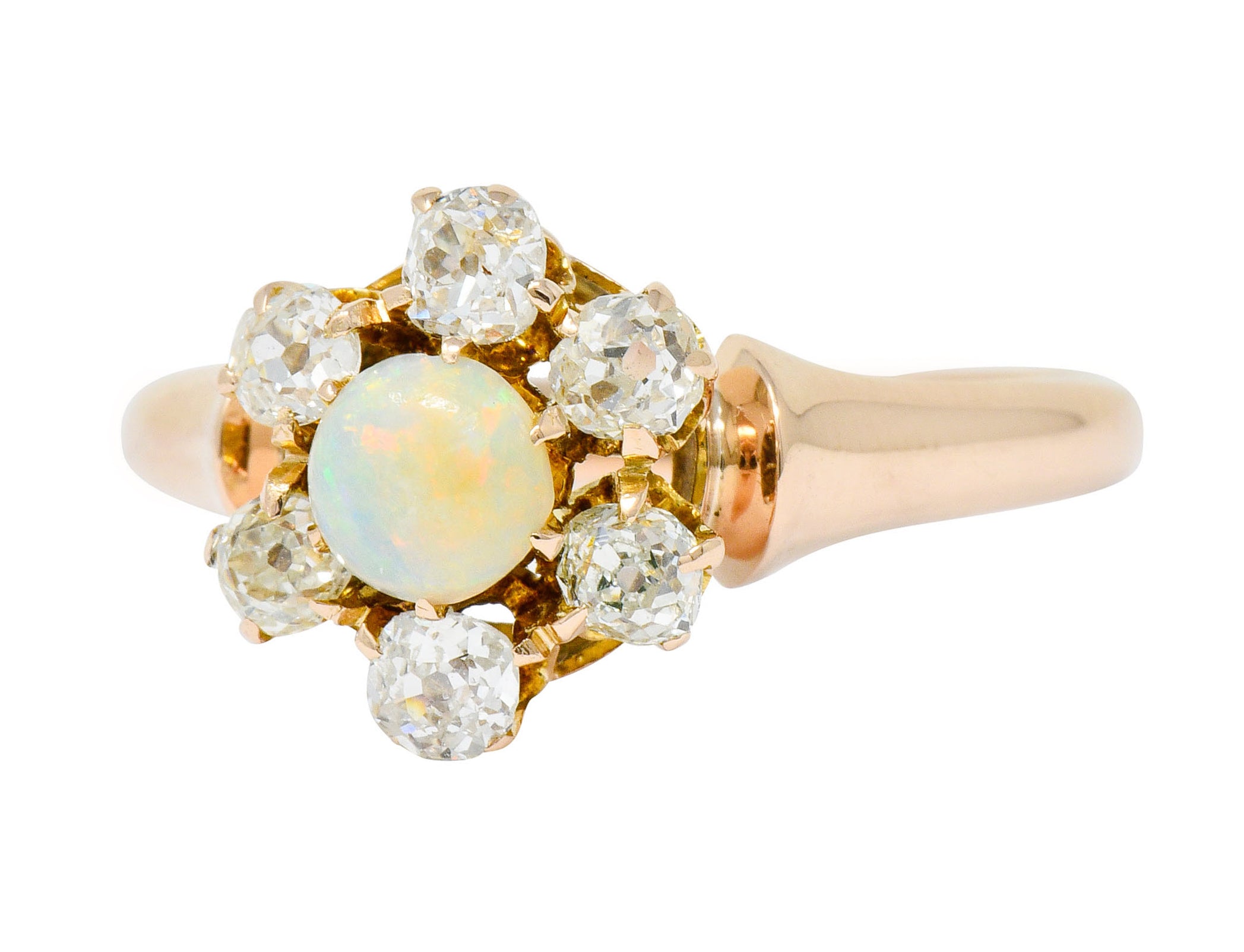 Victorian Opal Diamond 14 Karat Rose Gold Cluster Ring - Wilson's Estate Jewelry