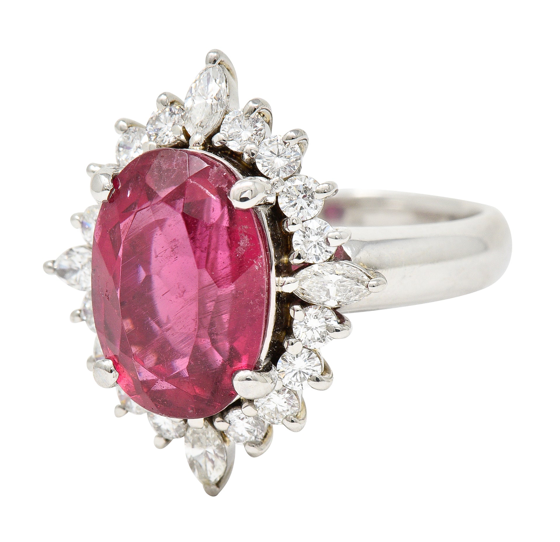 1990's Vintage 5.89 CTW Rubellite Diamond Platinum Cluster Gemstone Ring Wilson's Estate Jewelry