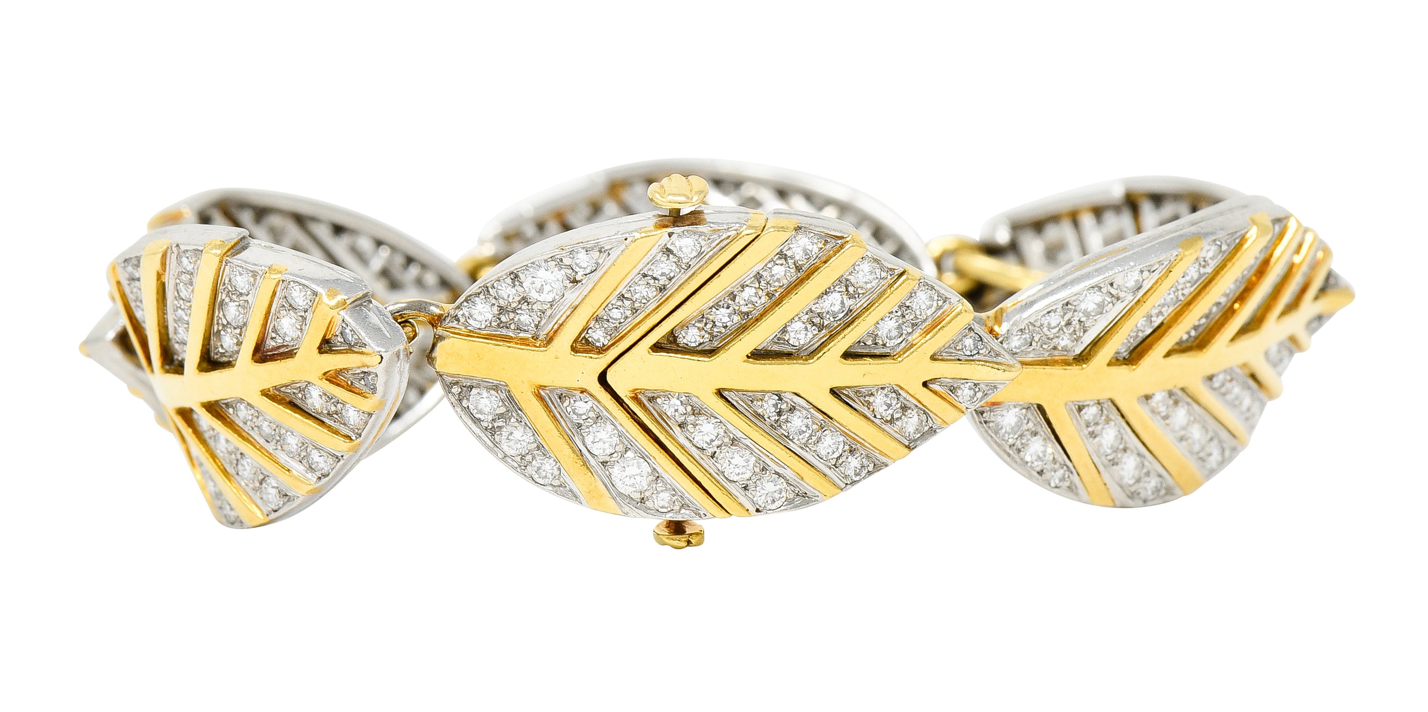 .11111 Tiffany & Co. Angela Cummings Diamond 18 Karat Gold Platinum Leaf Link Braceletbracelet - Wilson's Estate Jewelry