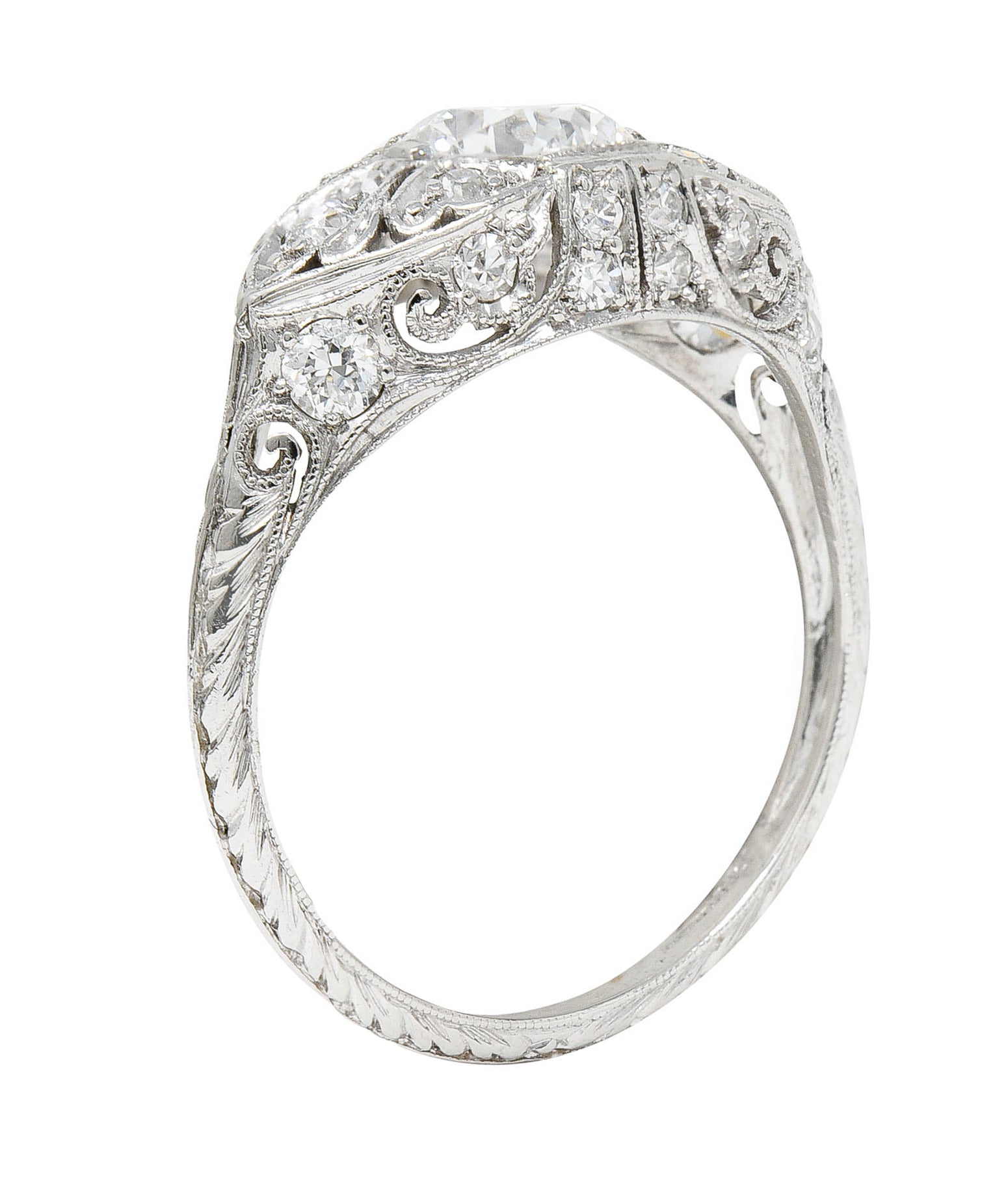 Edwardian 1.30 CTW Diamond Platinum Scrolled Engagement RingRing - Wilson's Estate Jewelry