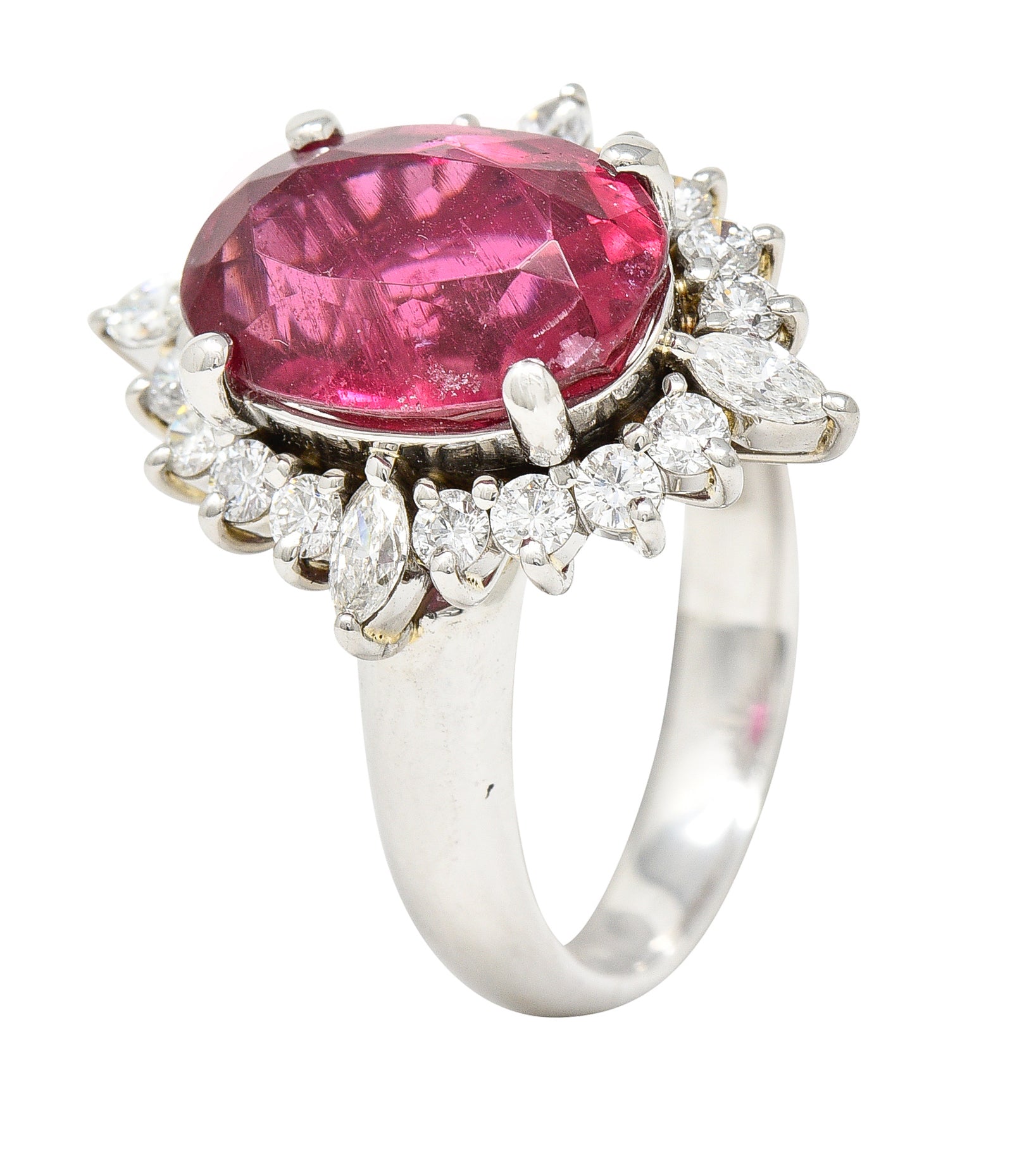 1990's Vintage 5.89 CTW Rubellite Diamond Platinum Cluster Gemstone Ring Wilson's Estate Jewelry