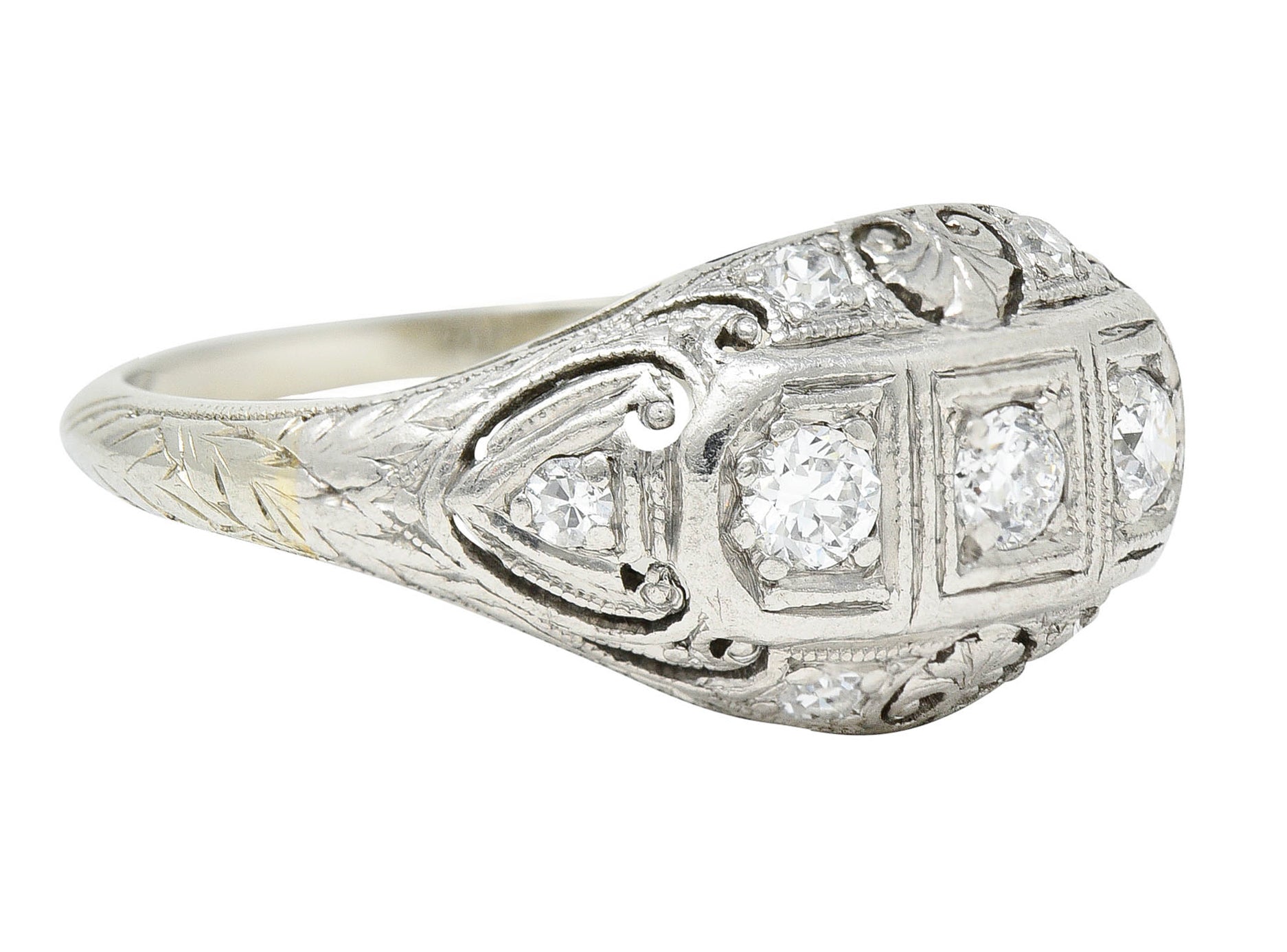 Fulmer & Co. 0.50 CTW Diamond 19 Karat White Gold Palm Leaf Bombe Band RingRing - Wilson's Estate Jewelry