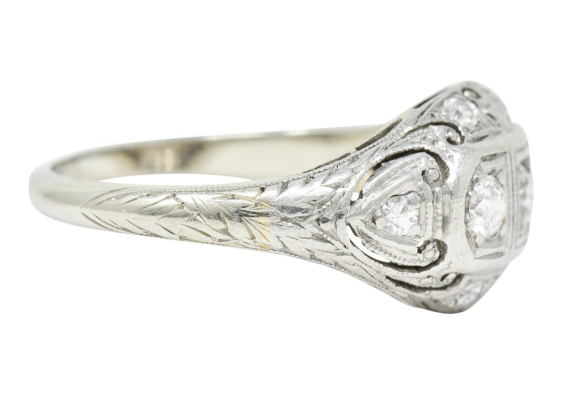 Fulmer & Co. 0.50 CTW Diamond 19 Karat White Gold Palm Leaf Bombe Band RingRing - Wilson's Estate Jewelry