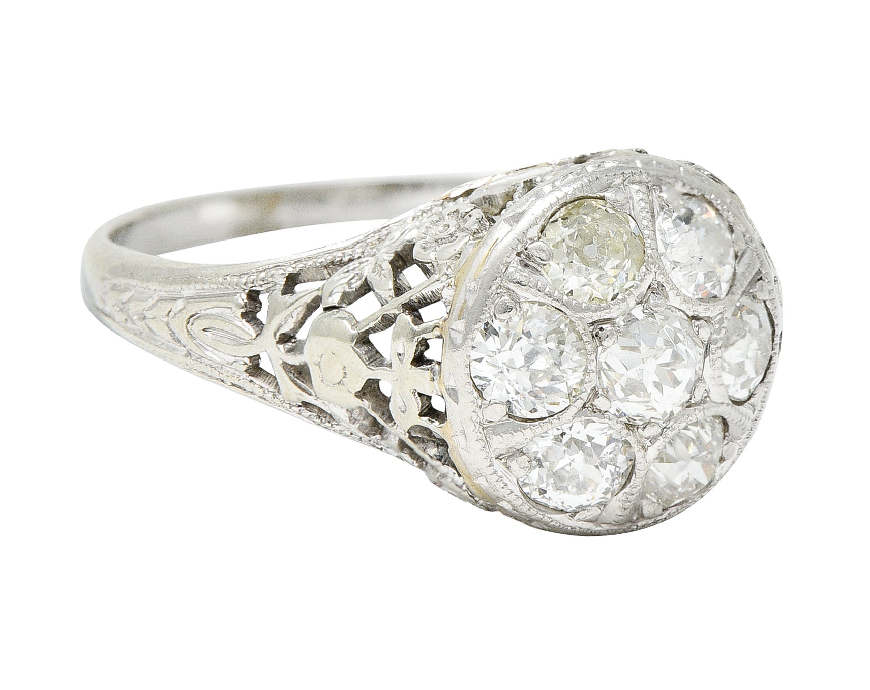 Art Deco 0.80 CTW Diamond 18 Karat White Gold Cluster Engagement RingRing - Wilson's Estate Jewelry