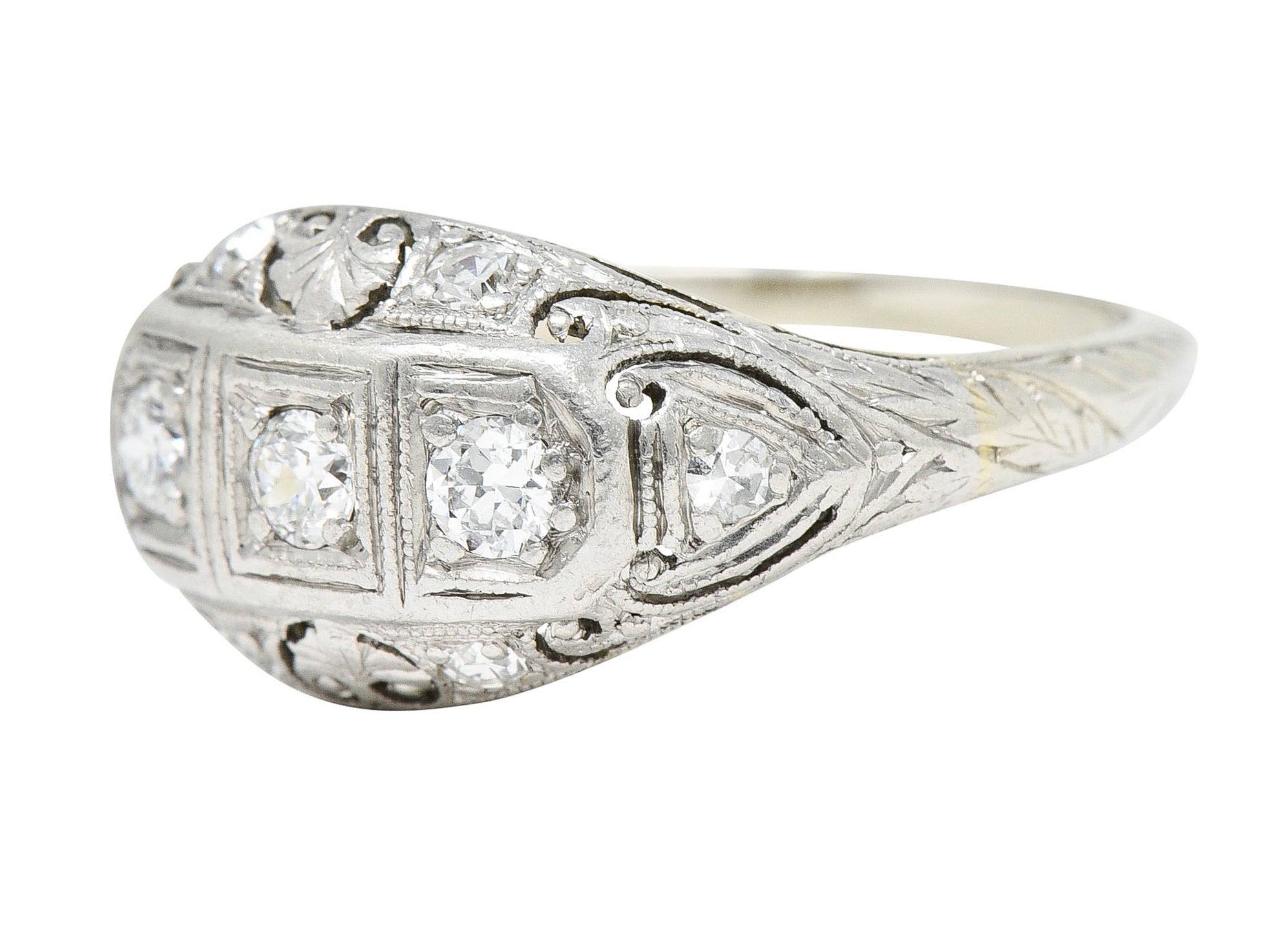 Fulmer & Co. 0.50 CTW Diamond 19 Karat White Gold Palm Leaf Bombe Band RingRing - Wilson's Estate Jewelry