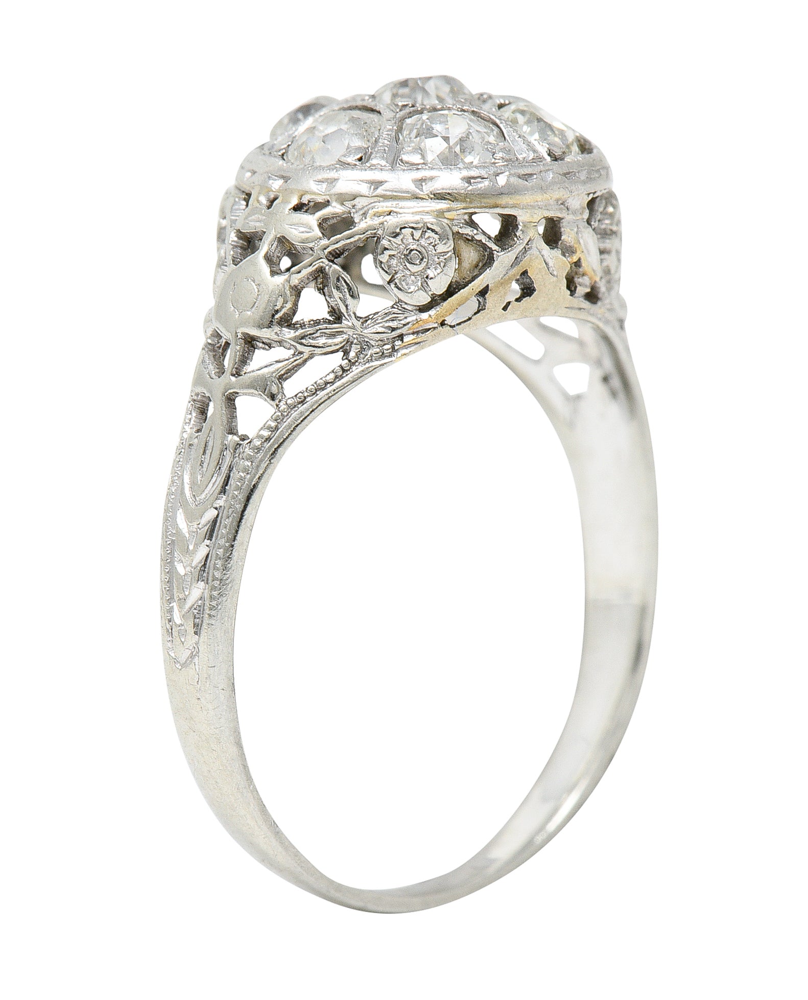 Art Deco 0.80 CTW Diamond 18 Karat White Gold Cluster Engagement RingRing - Wilson's Estate Jewelry